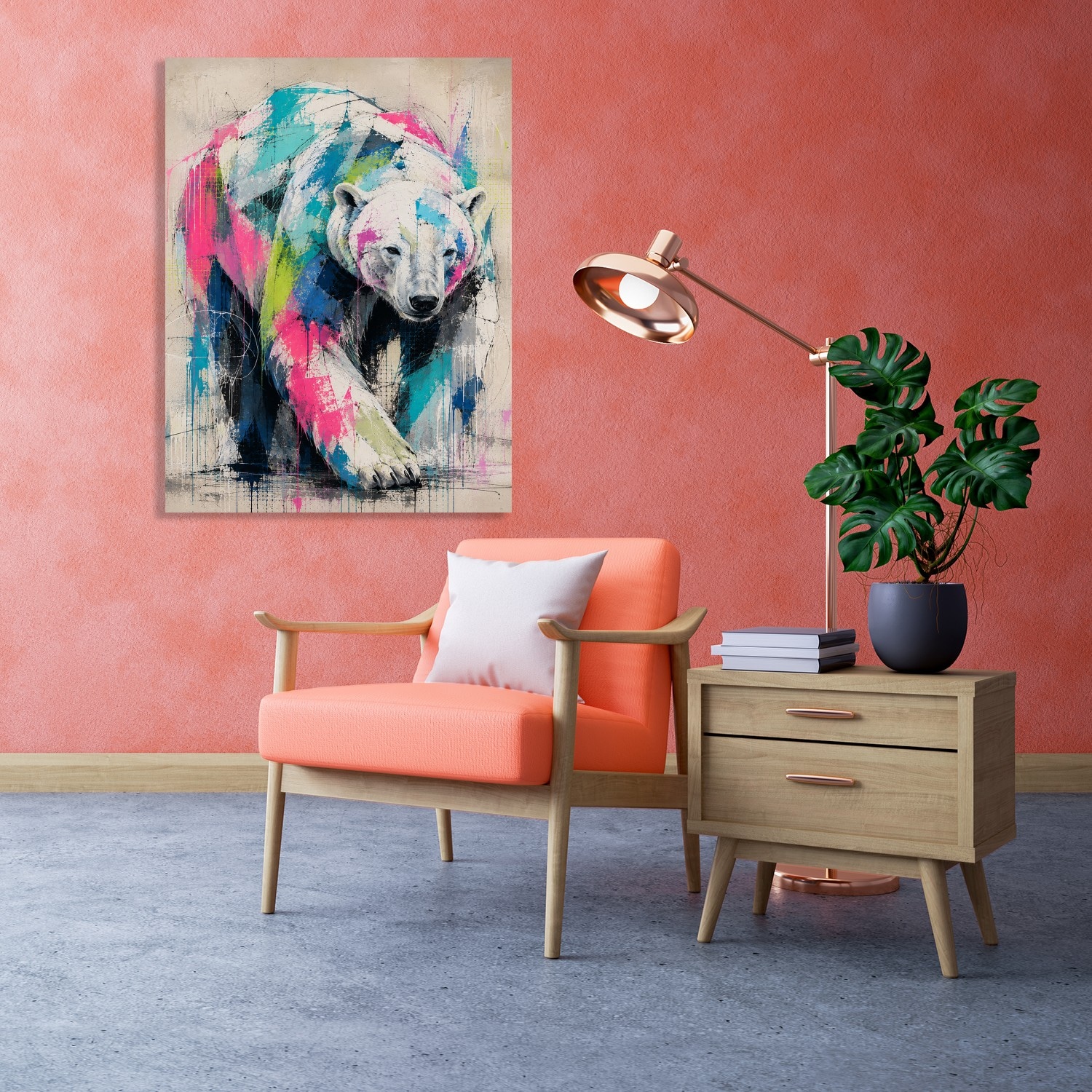 queence Acrylglasbild »Urban Art Bunter Eisbär« Abstrakt | Eisbär | Tiere 1 Stk. tlg. Wandbild Wohnzimmerdeko buntes Tiermotiv Abstrakte Kunst