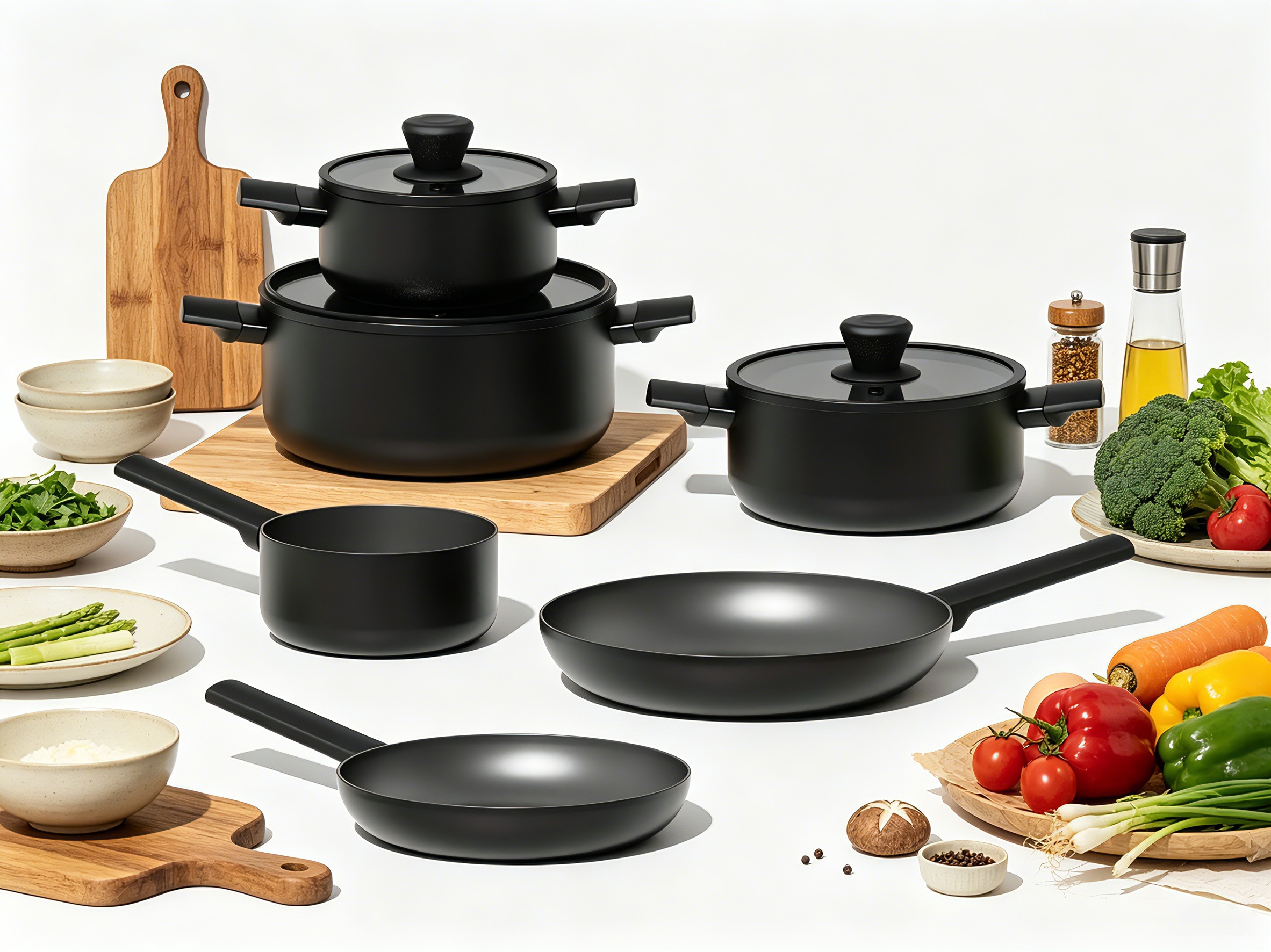 Hanseatic Set de casseroles »ALU SCANDI, mit Antihaftbeschichtung« Ensemble, Casserole à manche 16 cm, casserole 16/20/24 cm, poêle 24/28 cm, 9 tlg. Aluminium