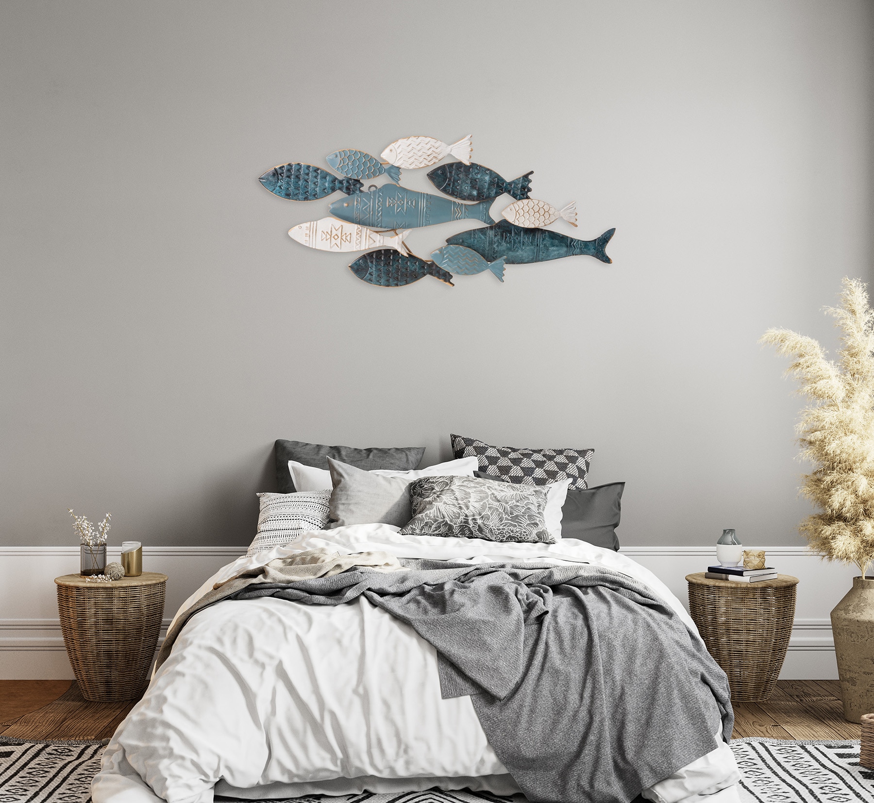 Bönninghoff Tableau métallique »ABSTRAKT – FISCHE BLAU 70x30 cm – Deko modern« Animaux aquatiques | Poisson | Poisson et fruits de mer Décoration murale