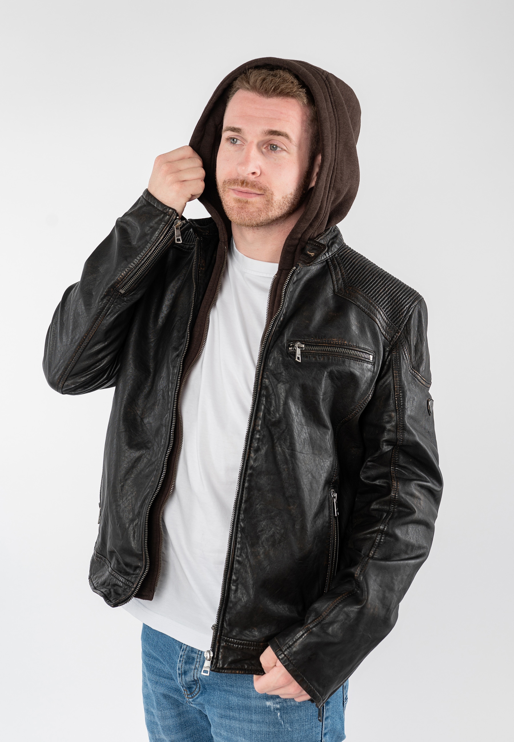 Mauritius Veste en cuir »MMWanjo« mit Kapuze mit abnehmbarer Jersey-Kapuze