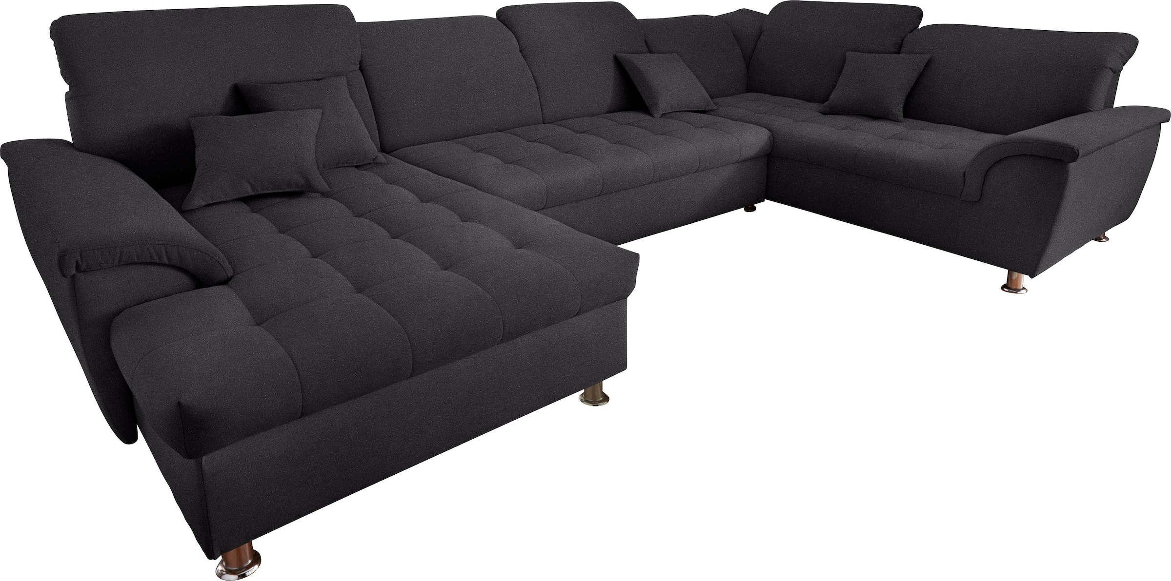 DOMO collection Wohnlandschaft »Franzi optional mit Bettfunktion, Bettkasten & Kopfteilverstellung« XXL-Sofa, Recamiere links, graphite, B/T: 352/214 cm