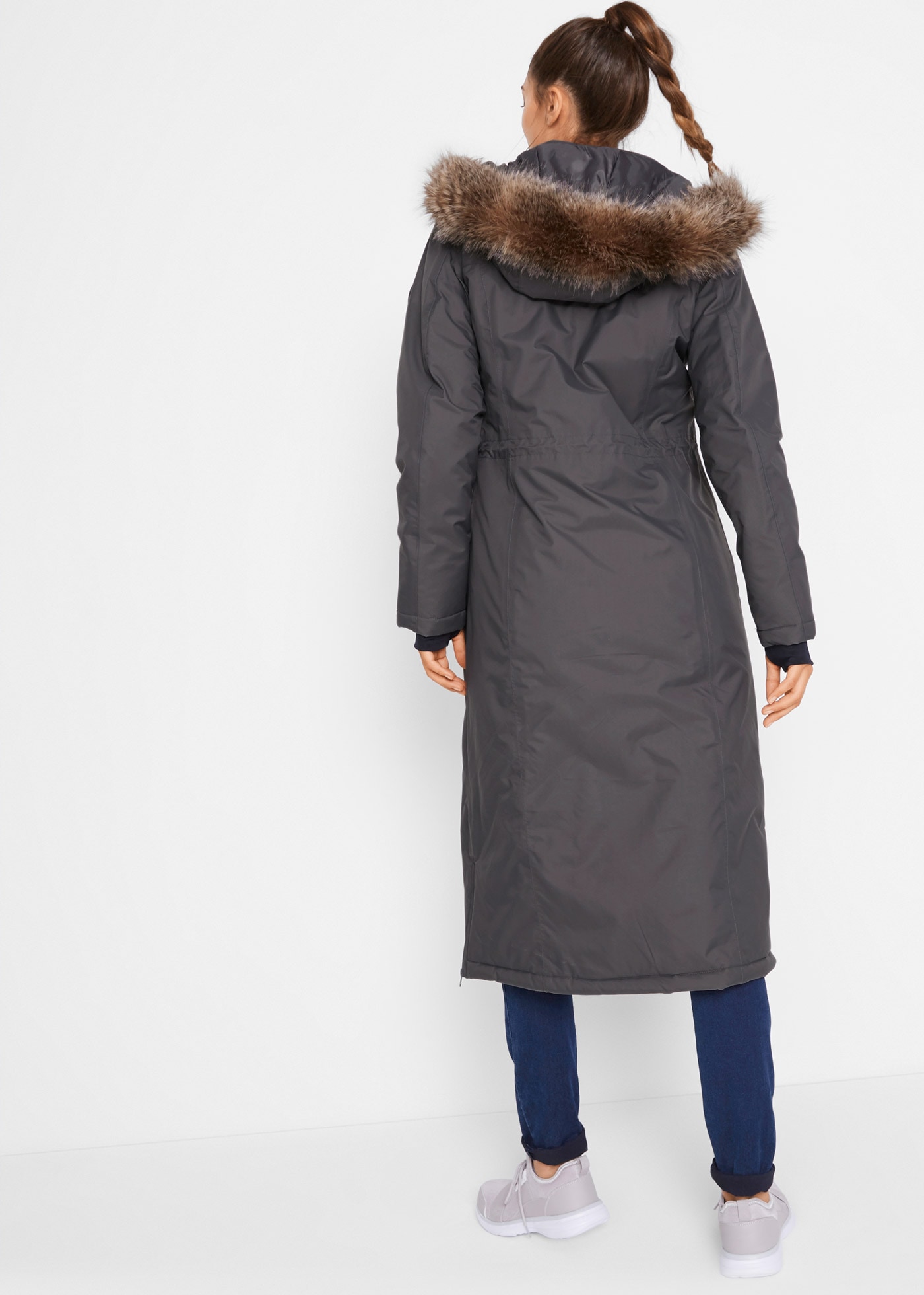 bonprix Manteau d'hiver avec capuche amovible + fausse fourrure, trous pour pouces, poche intérieure pour téléphone