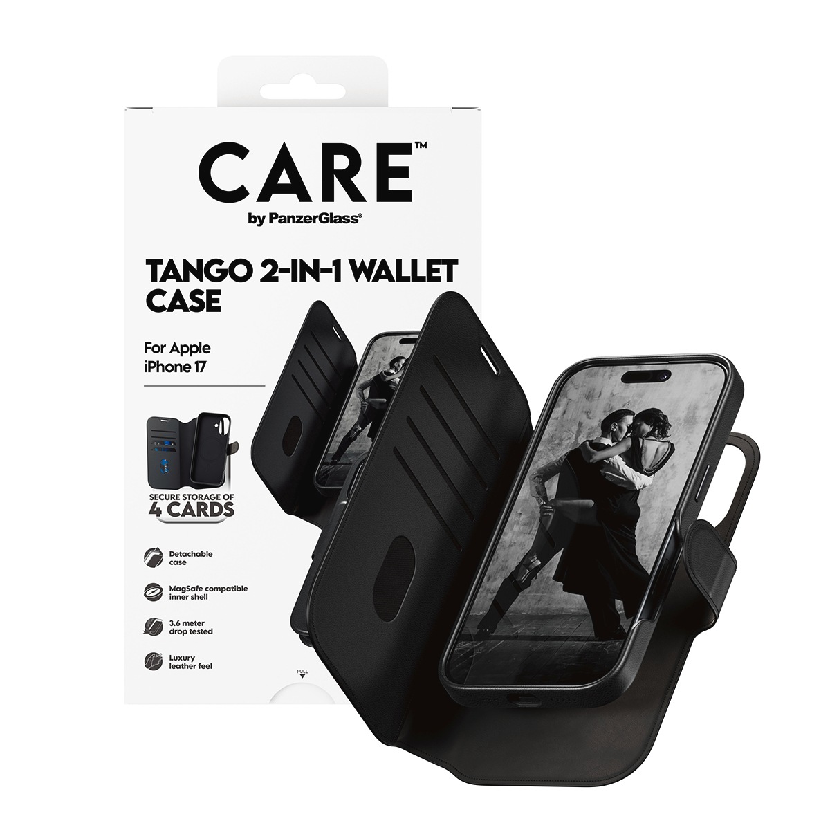 CARE by PanzerGlass Handyhülle »Tango 2-in-1 Wallet Case für Apple iPhone 17« Apple iPhone 17 Backcover, Schutzhülle, Handyschutzhülle, Case, Schutzcase, stossfest