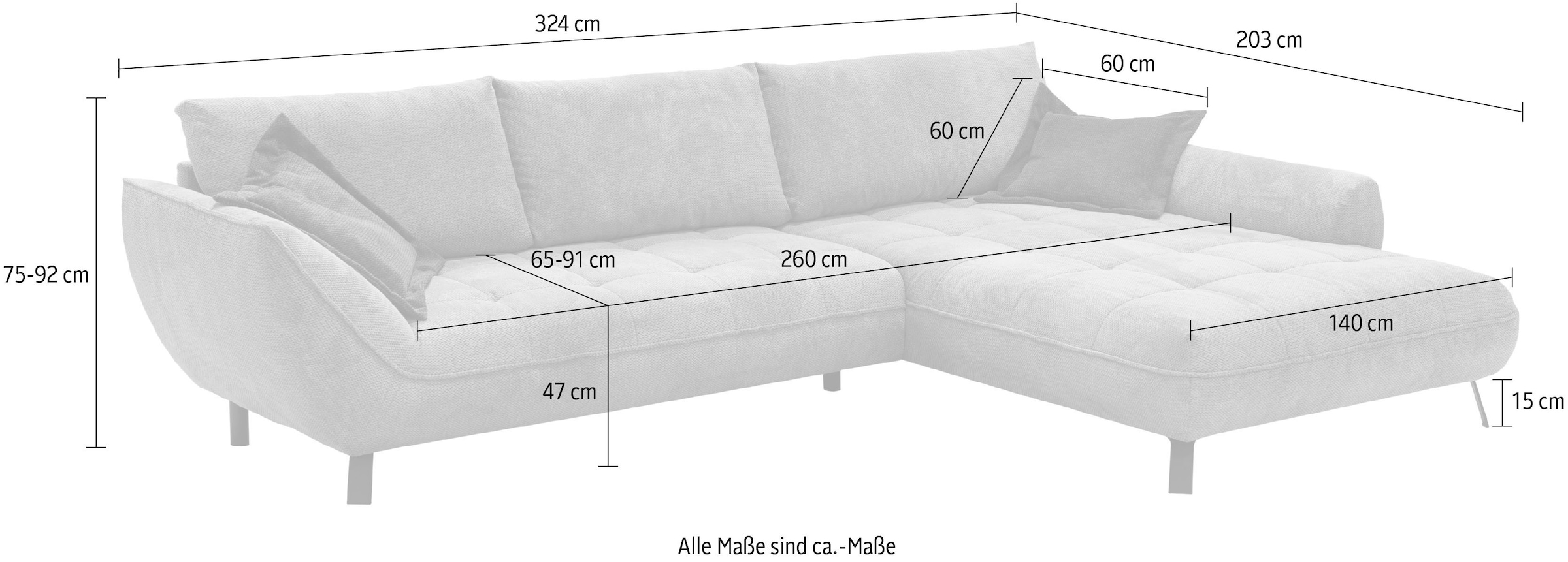 exxpo - sofa fashion Ecksofa »Biarritz modern und elegantes Mega Sofa mit tollem Sitzkomfort, L-Form« XXL– Longchair Ecke in hochwertiger Verarbeitung, Stellmasse 324x203 cm