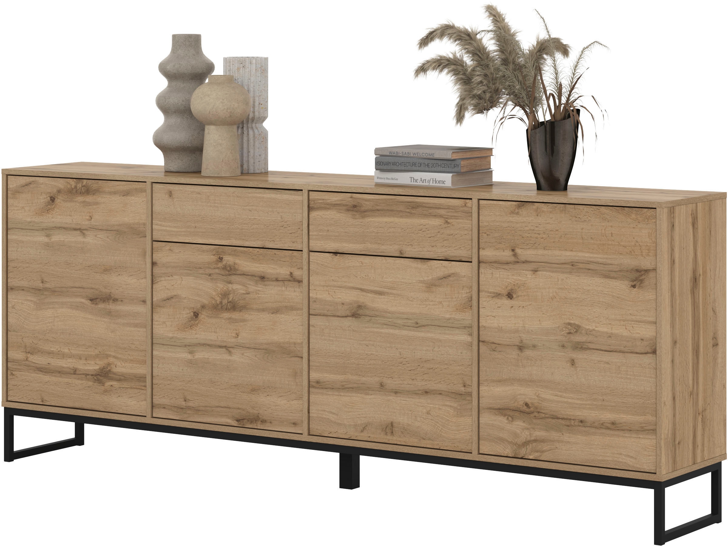 GOODproduct Sideboard »Loft, Breite 208,5 cm, grifflose Kommode 4 Türen/2 Schubkästen.« Schubladenschrank mit viel Stauraum, Einlegeböden verstellbar