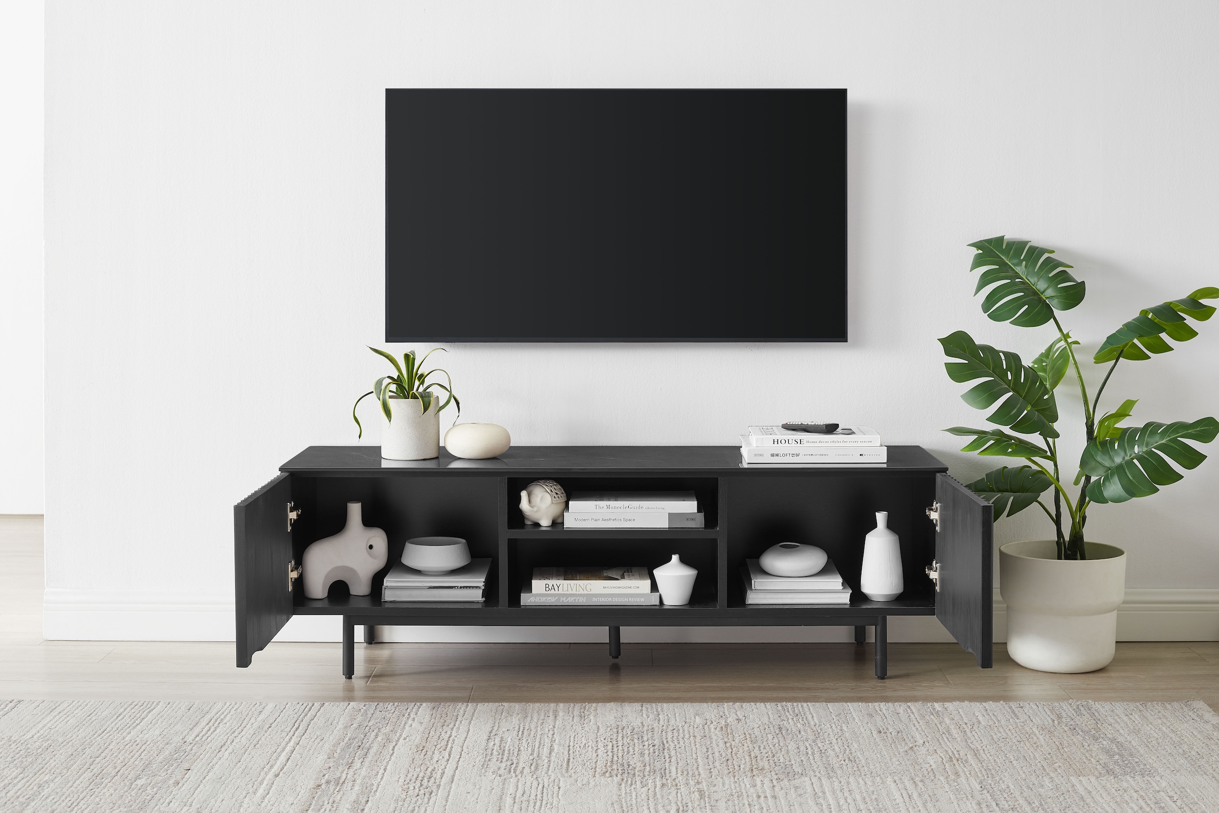 GOODproduct Tableau TV »Candise« Sintersteinplatte, Soft-Close-Funktion, FSC-zertifiziertem Eschenholz