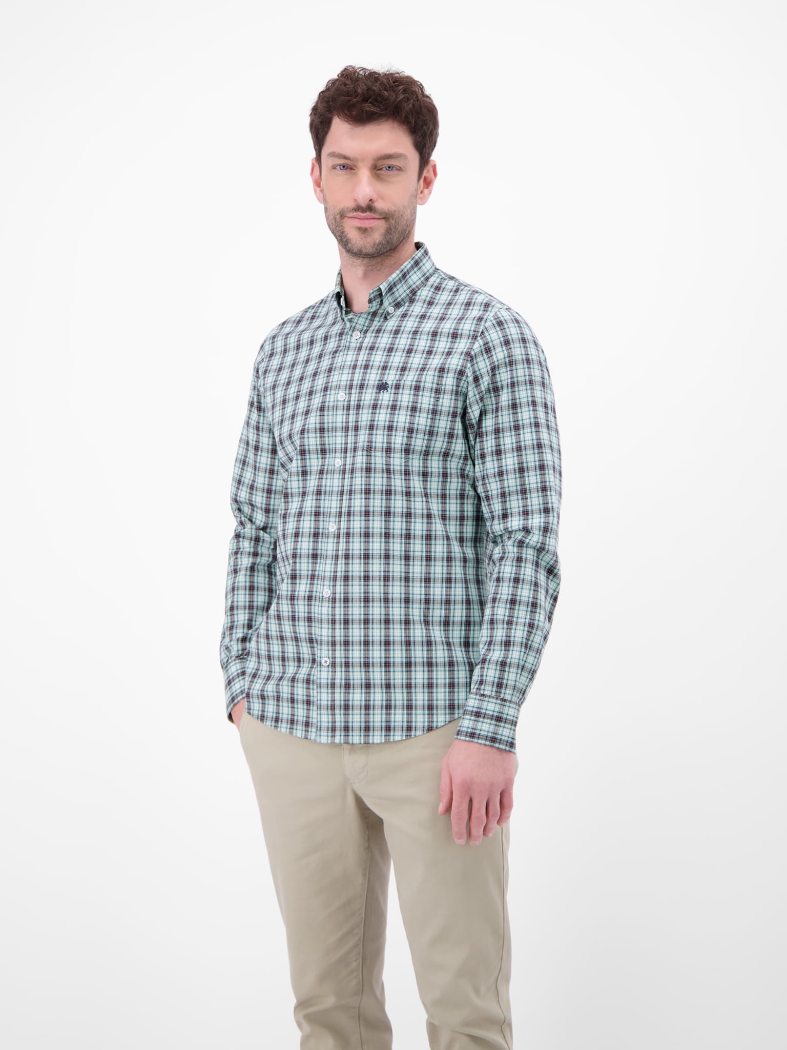 LERROS Chemise à manches longues à carreaux, avec patte de boutonnage