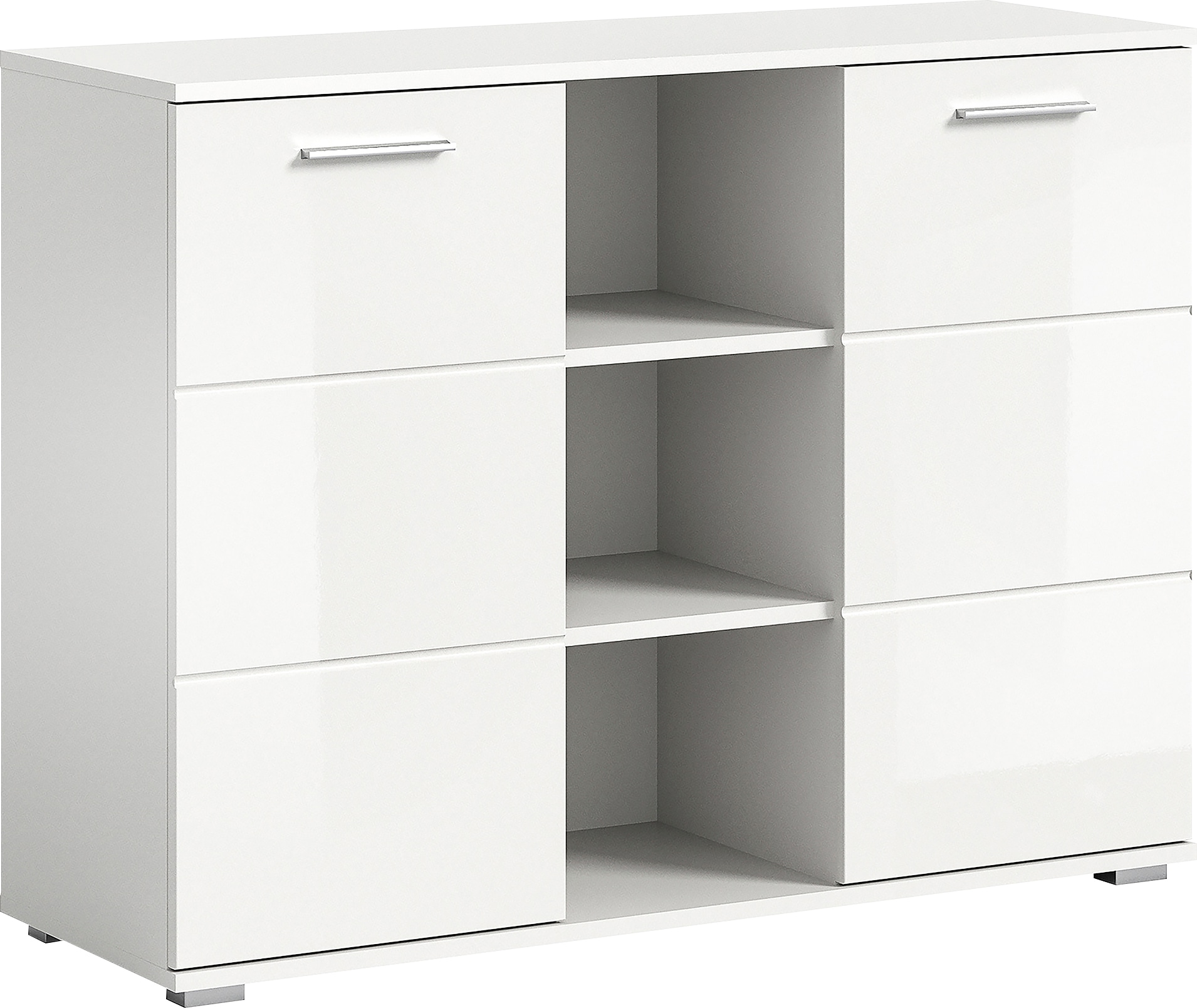 Home affaire Sideboard »Valge, Breite 110 cm, 2 Türen, 4 verstellbare Böden, 3 offene Fächer« Front-Rillenfräsung, Schuhkommode, Anrichte, Schrank, Kommode