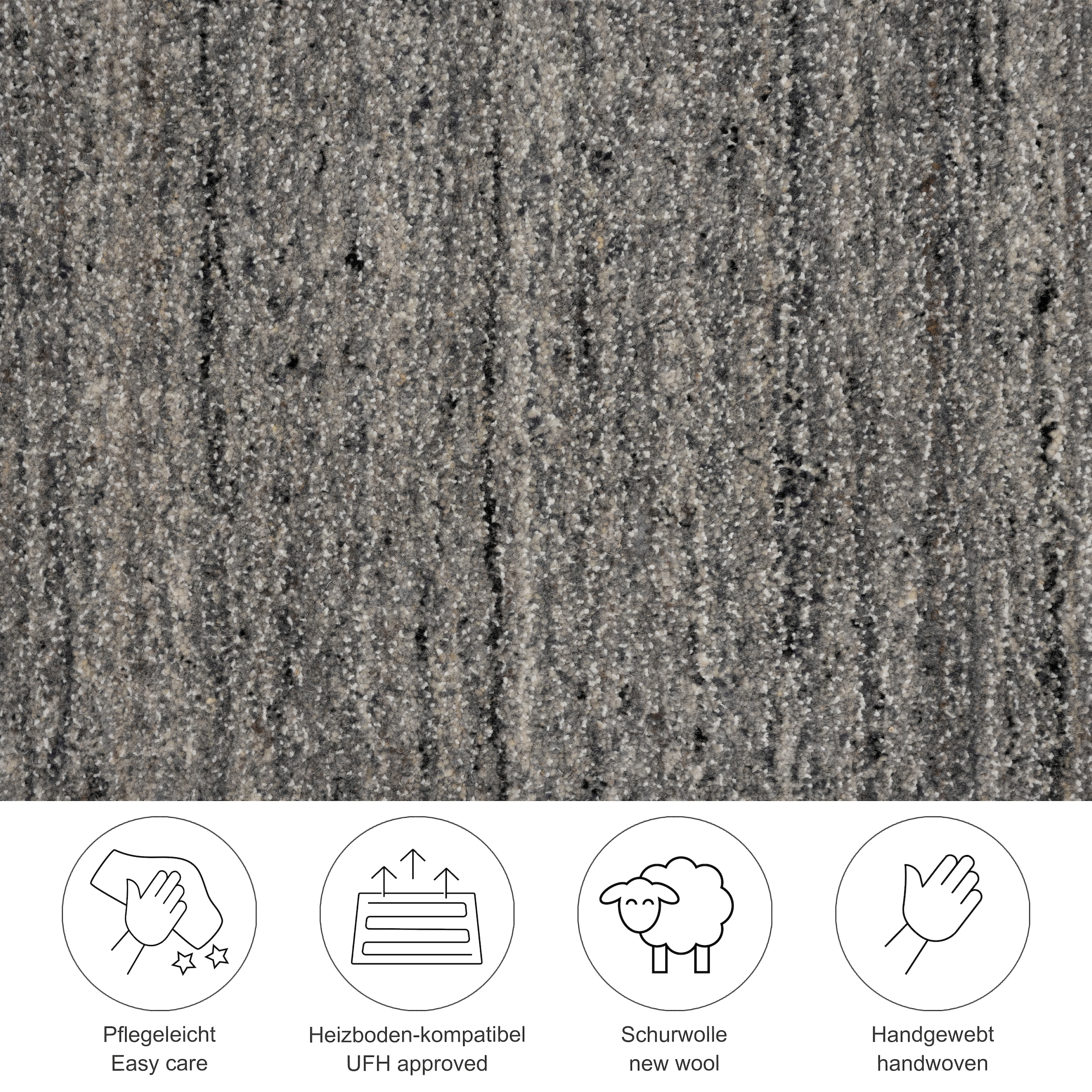 THEKO Tapis »San Diego« Rectangulaire 13 mm Höhe handgewebt, 60% Wolle, Knüpfoptik, meliert, leichter seidiger Glanz