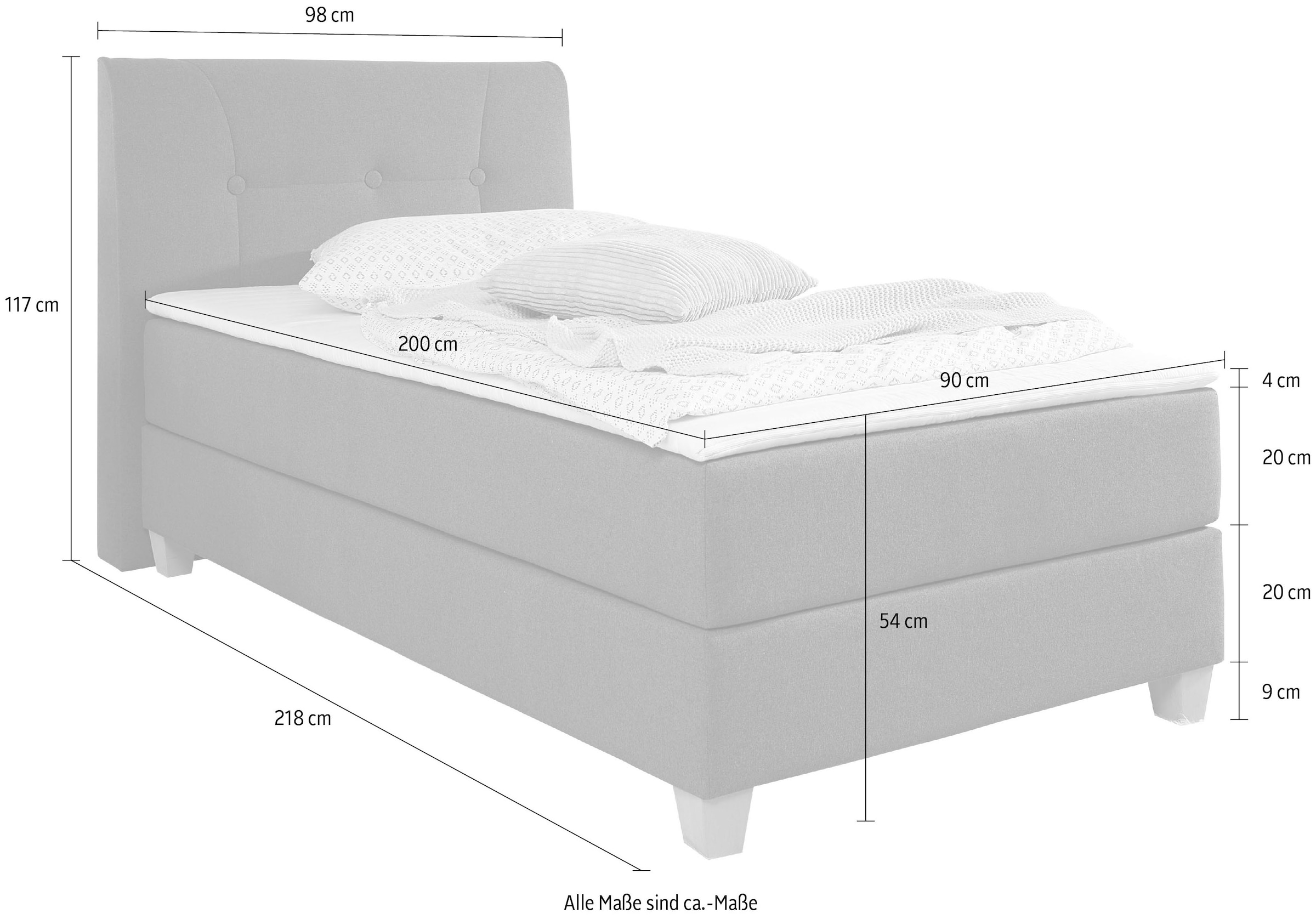 Home affaire Boxspringbett »Calloway« inkl. Topper, XXL-Ausführung, in 4 Farben, 5 Breiten, 3 Matratzenarten