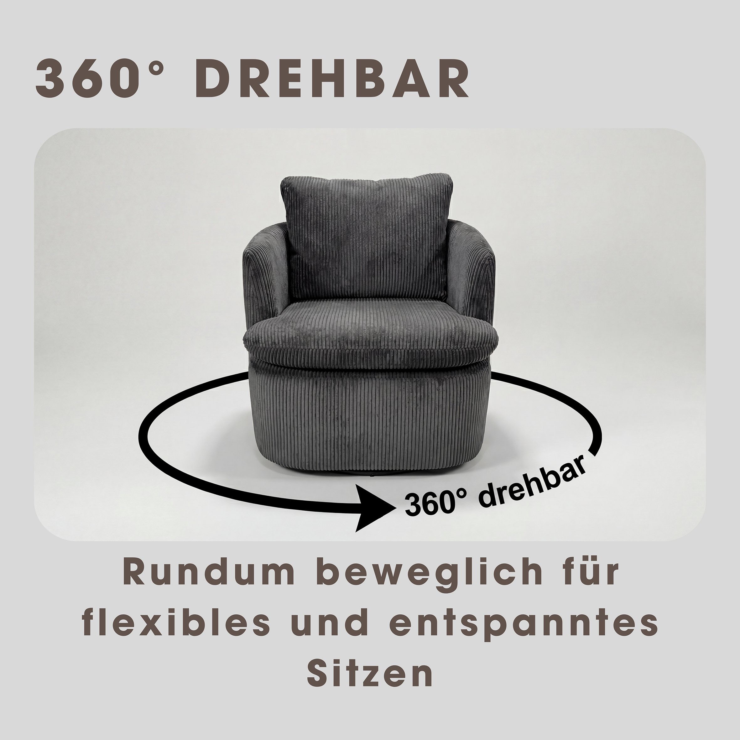 byLIVING Sessel »HARMONY« Grob-Cord, 360° drehbar, Schaumstoff, loses Sitz- und Rückenkissen