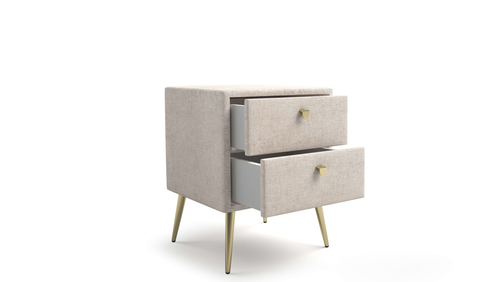 Home affaire Table de nuit »MOIVRE Polster-Nachtkommode wahlweise mit 2 Schubladen oder Fächer« Nako auf goldenen Beinen, Masse B/T/H: 41/40,5/53,5cm, passend zum Bett