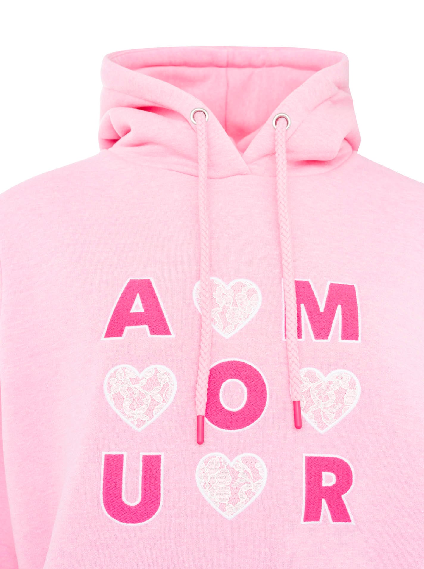 Zwillingsherz Hoodie »"AMOUR"«, gesticktes Motiv mit Herzen und Spitze, Kapuze, Kängurutasche
