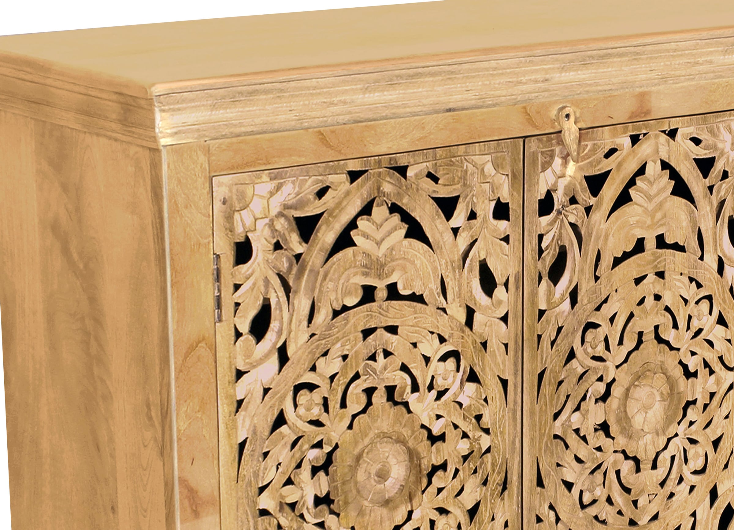 SIT Buffet »Modena aus Mangoholz mit 3 Türen und aufwändigen Schnitzereien« Sculptures élaborées de style oriental