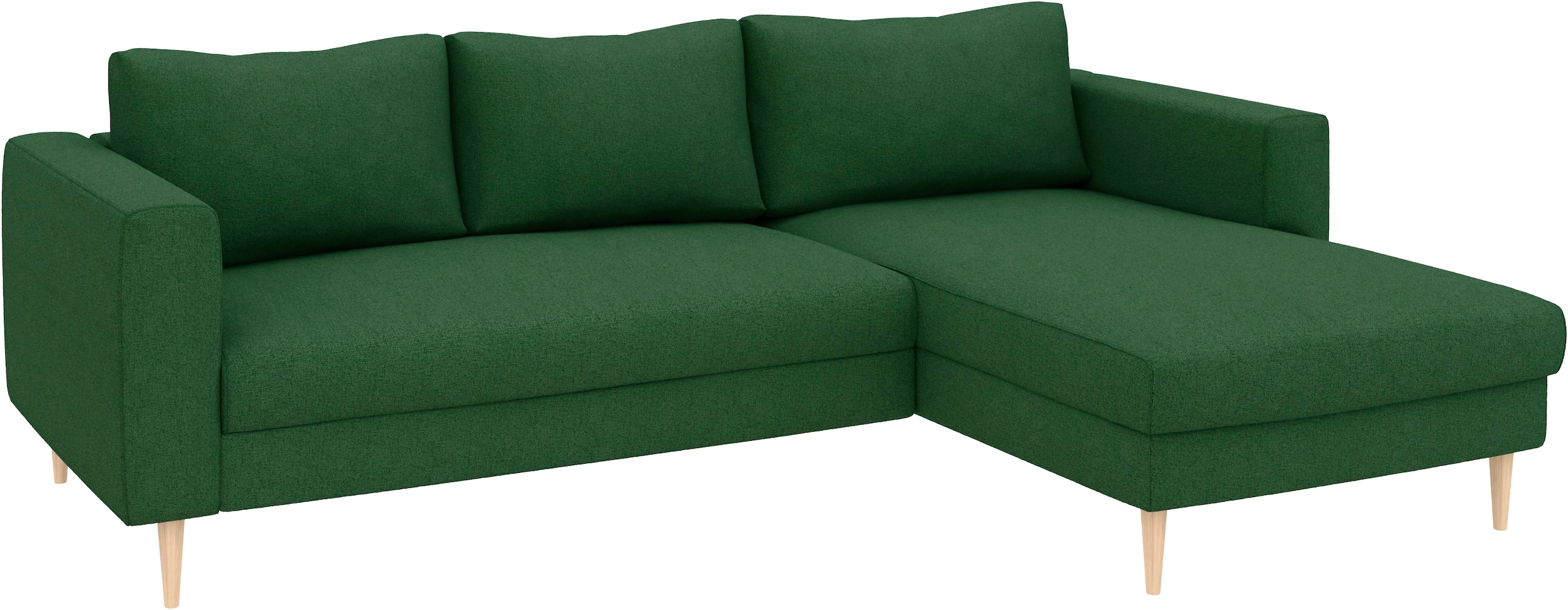TRENDMANUFAKTUR Ecksofa »Amazing, wahlw. mit Schlaffunktion & Bettkasten, Fuss Buche lackiert« Recamiere beidseitig montierbar, L-Form,in Cord o. Struktur, B: 232 cm