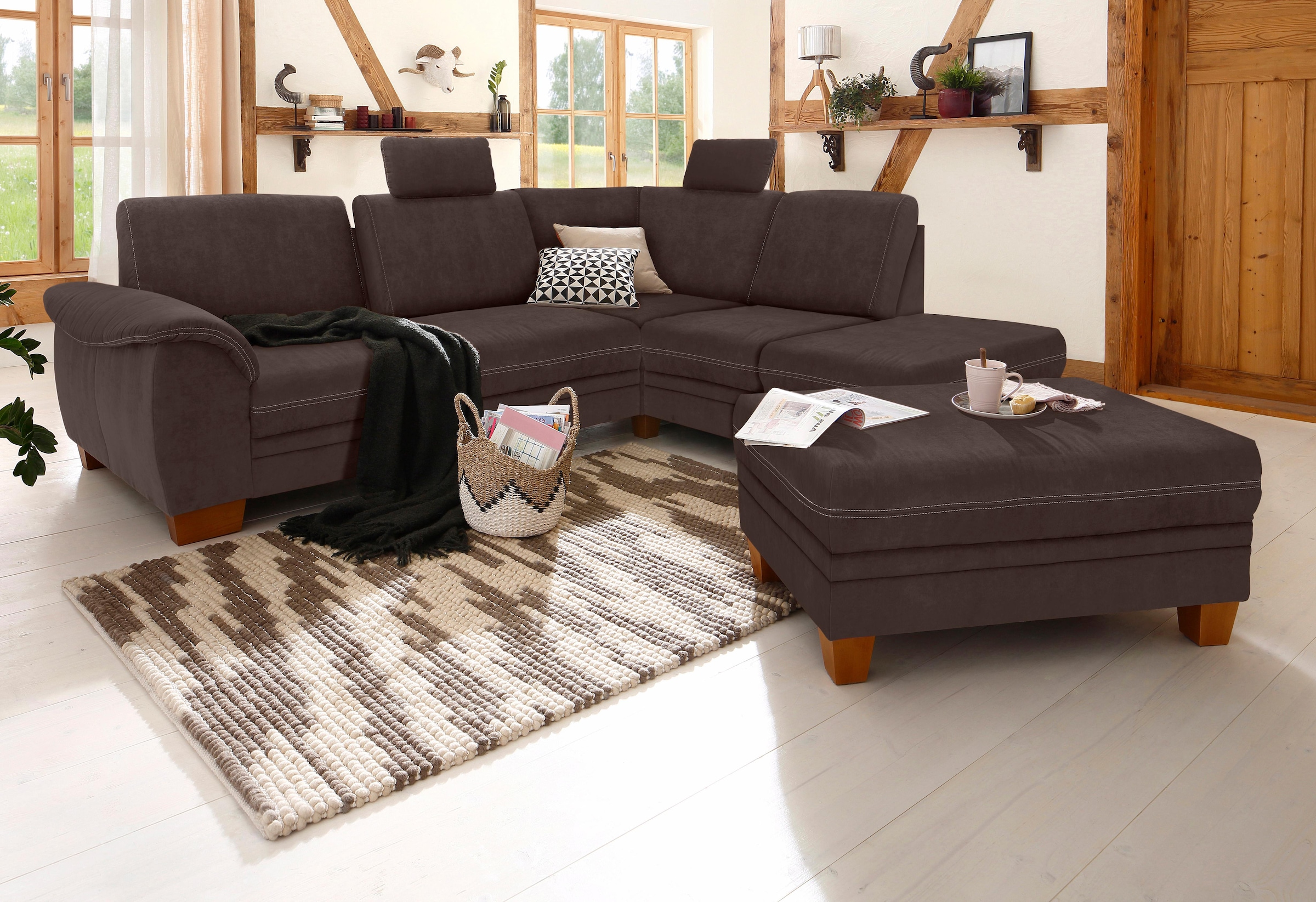 Home affaire Ecksofa »Husum L-Form« mit Sitztiefenverstellung, Federkern-Polsterung und Kontrastnaht