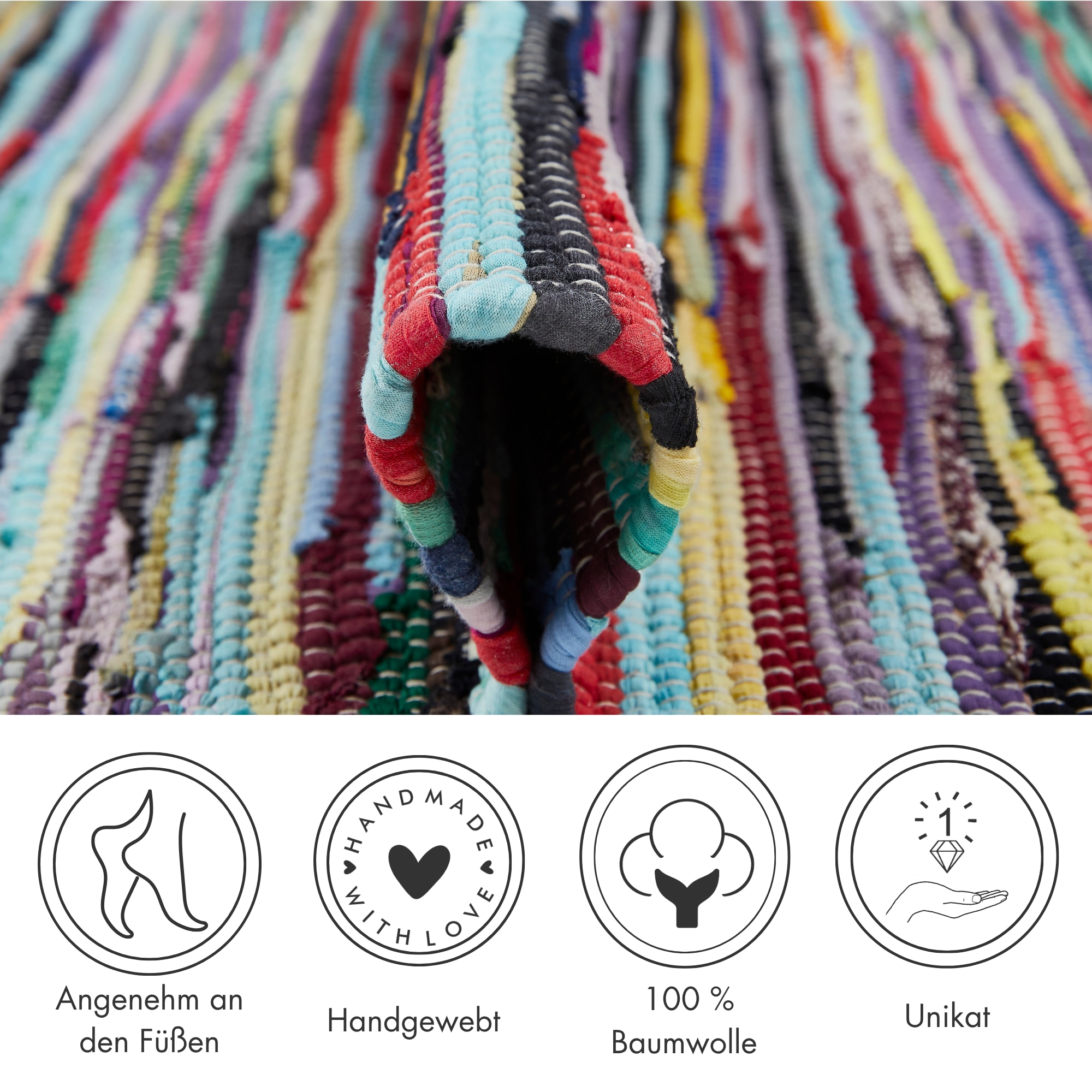 Andiamo Tapis »Multi« Rectangulaire 10 mm Höhe Flachgewebe, Fleckerl, reine Baumwolle, handgewebt, mit Fransen