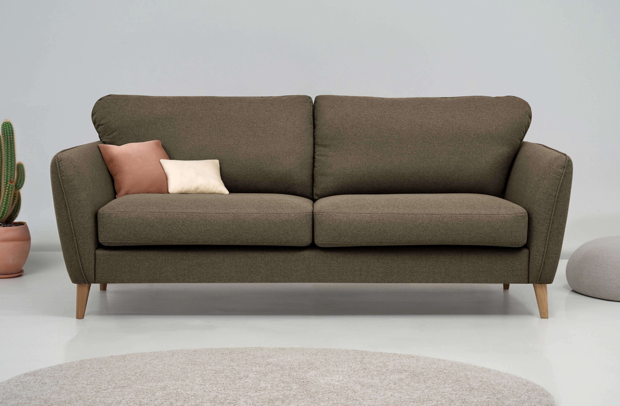Home affaire 3-places »MARSEILLE 3er Sofa 206 cm, Cord, Flachgewebe, Struktur, Webstoff« Massivholzbeine Eiche, Landhausstil, Wellenunterfederung