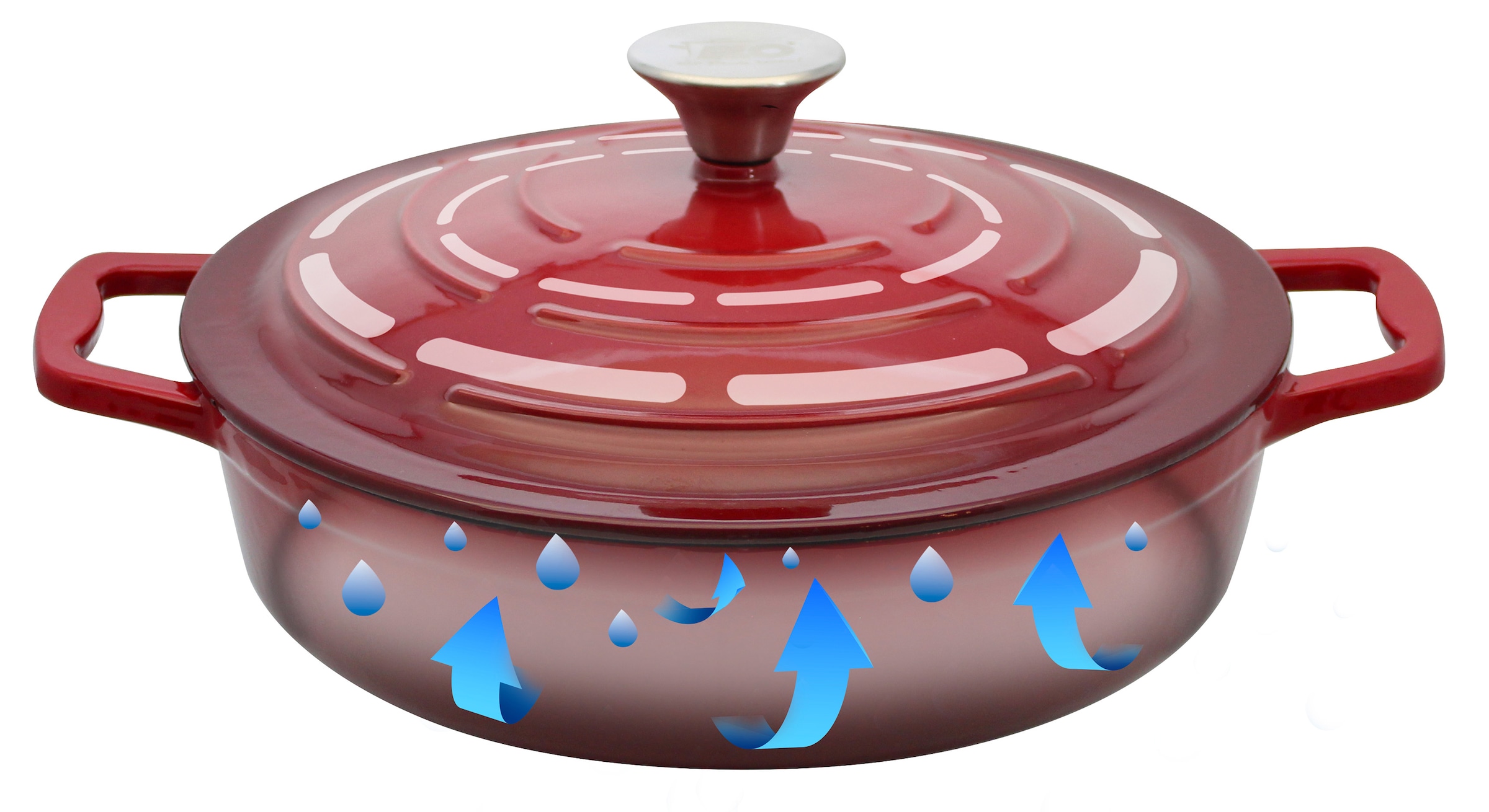 Elo Poêle de service »Kirschrot Gusseisen Pfanne 28 cm« Gusseisen Bräter inkl. Deckel, 2 cuis tlg. Deckel mit Rillen für zarte Gerichte