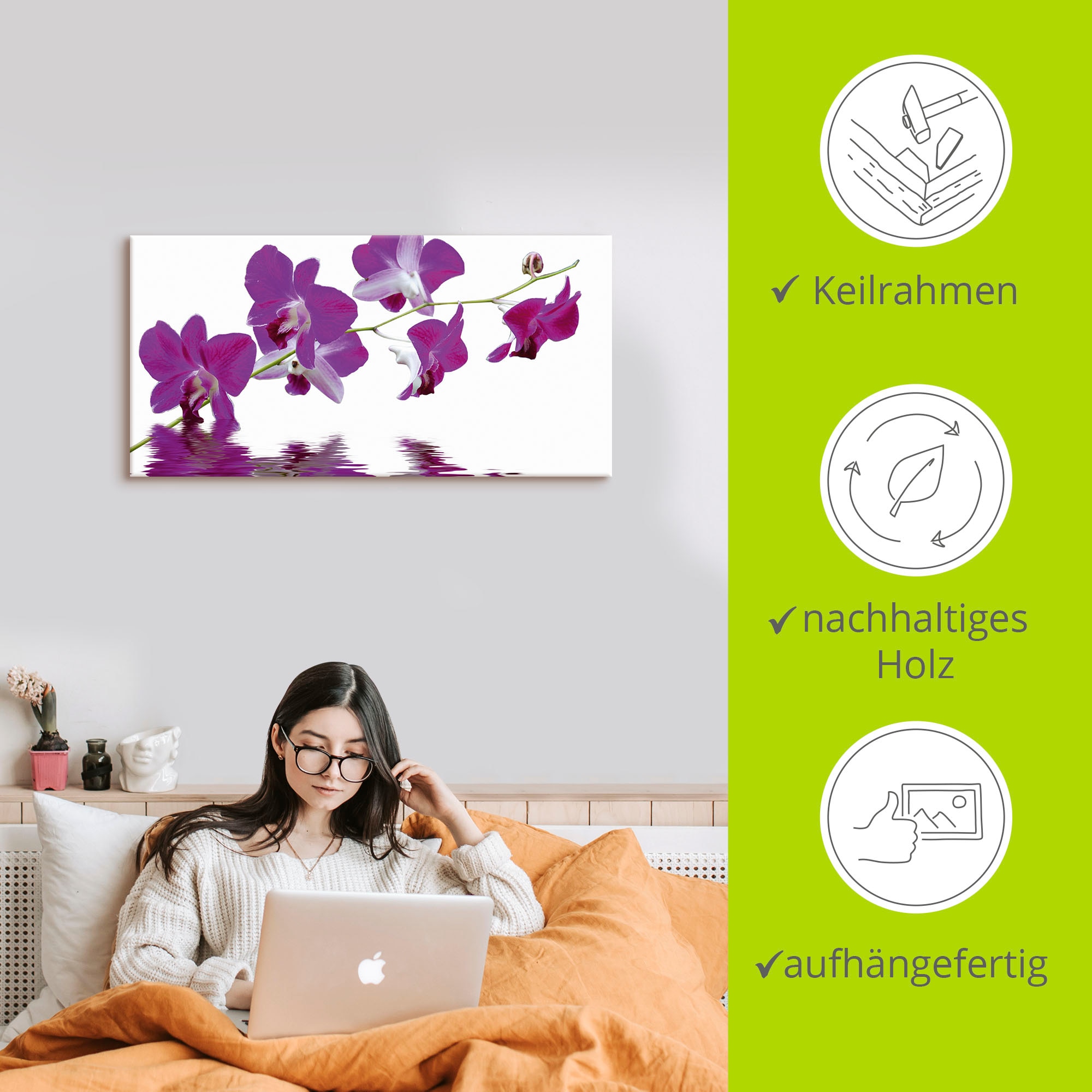 Artland Leinwandbild »Violette Orchideen« Blumen 1 Stk. tlg. auf Holzrahmen gespannt