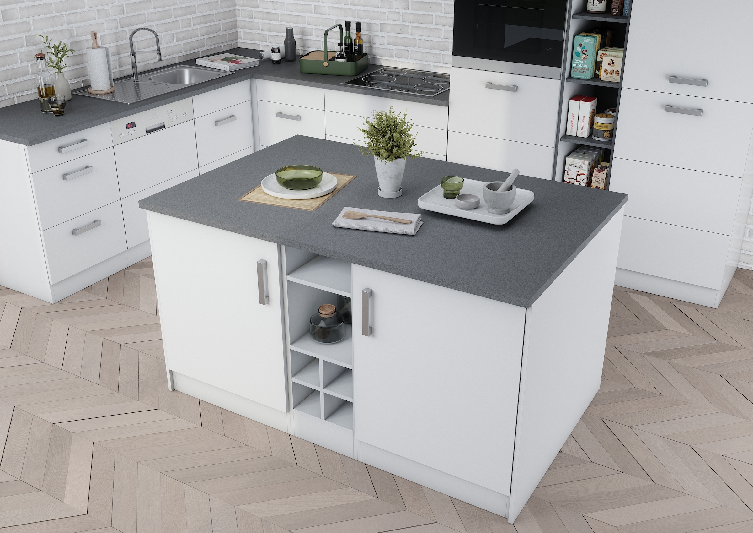 KOCHSTATION Ilot de cuisine »KS-Toronto« largeur 153 cm, façades MDF, casier à bouteilles