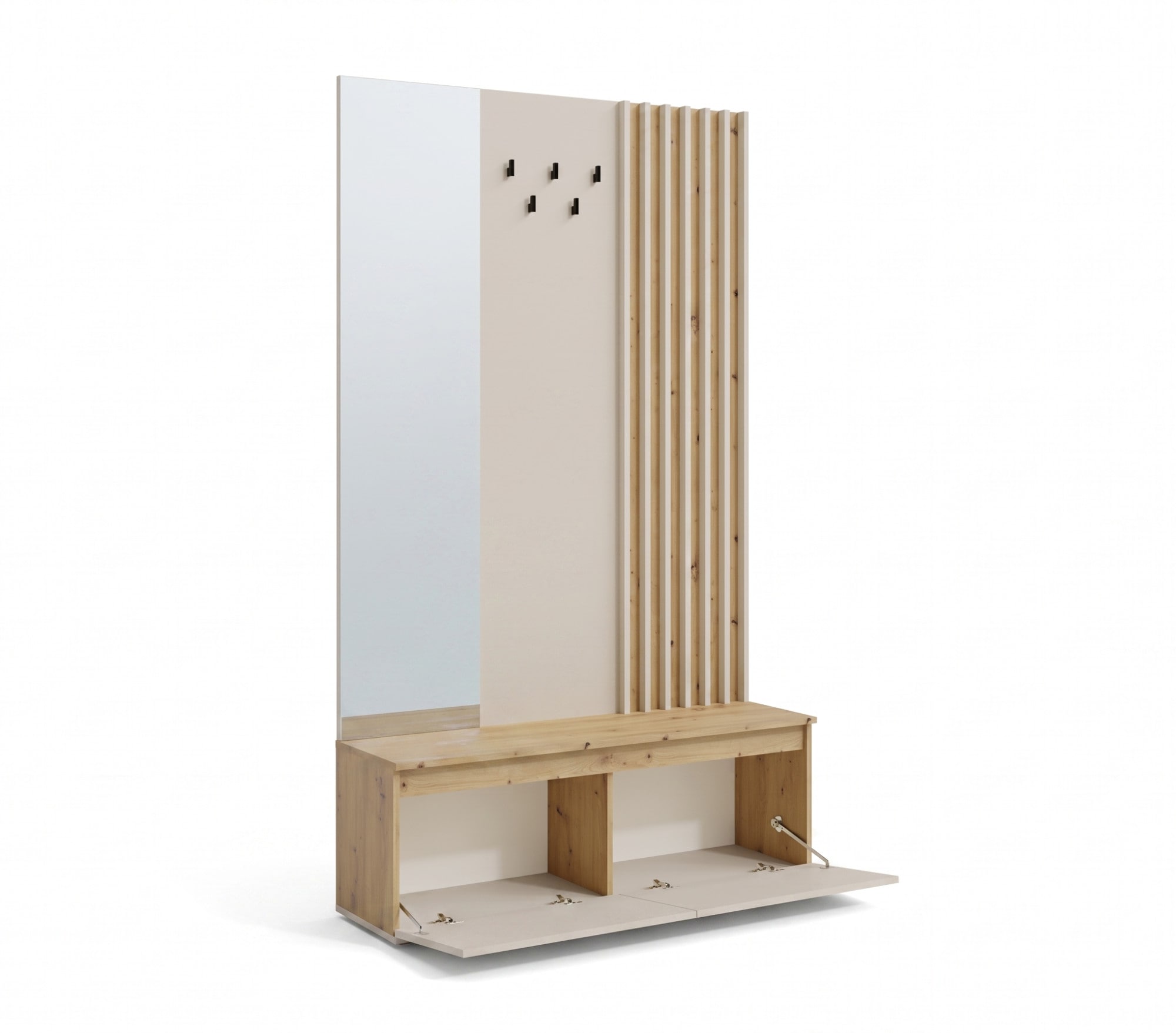 Home affaire Panneau de vestiaire »LANDUVA Garderobe mit Schuhschrank, Spiegel und Haken, Breite 120 cm« Ensemble de vestiaire, vestiaire compact, avec banc, design à lamelles