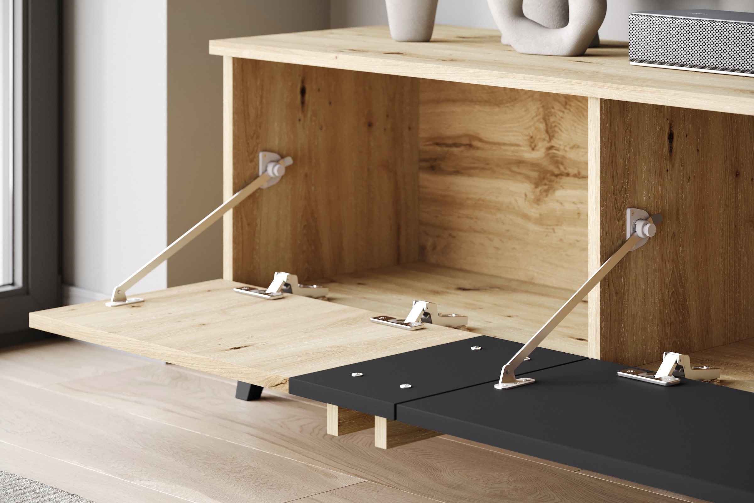 Home affaire Table basse »Helsinki, TV-Kommode Breite 180cm« 1 cuis tlg. design moderne, 3 portes pliantes