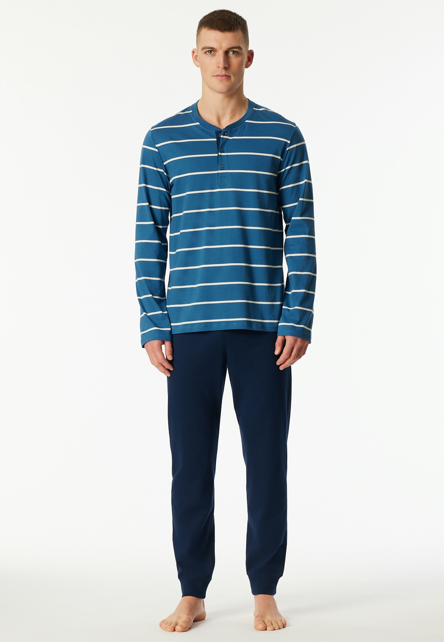 Schiesser Pyjama »Casual Nightwear« 2 pièces Knopfleiste, Bindeband, Langarm, Baumwolle, Single Jersey