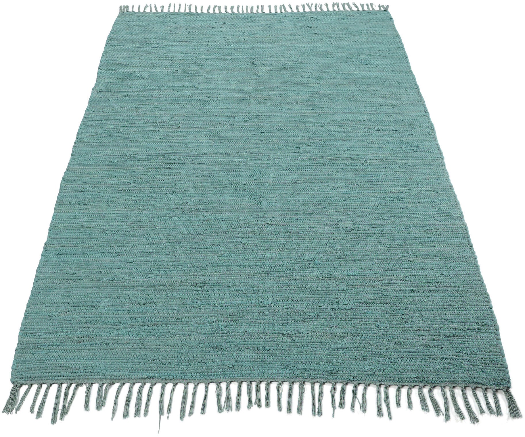 carpetfine Tapis »Kelim Chindi uni , auch als Läufer« Rectangulaire 5 mm Höhe Wendeteppich, reine Baumwolle, handgewebt, Uni-Farben, mit Fransen
