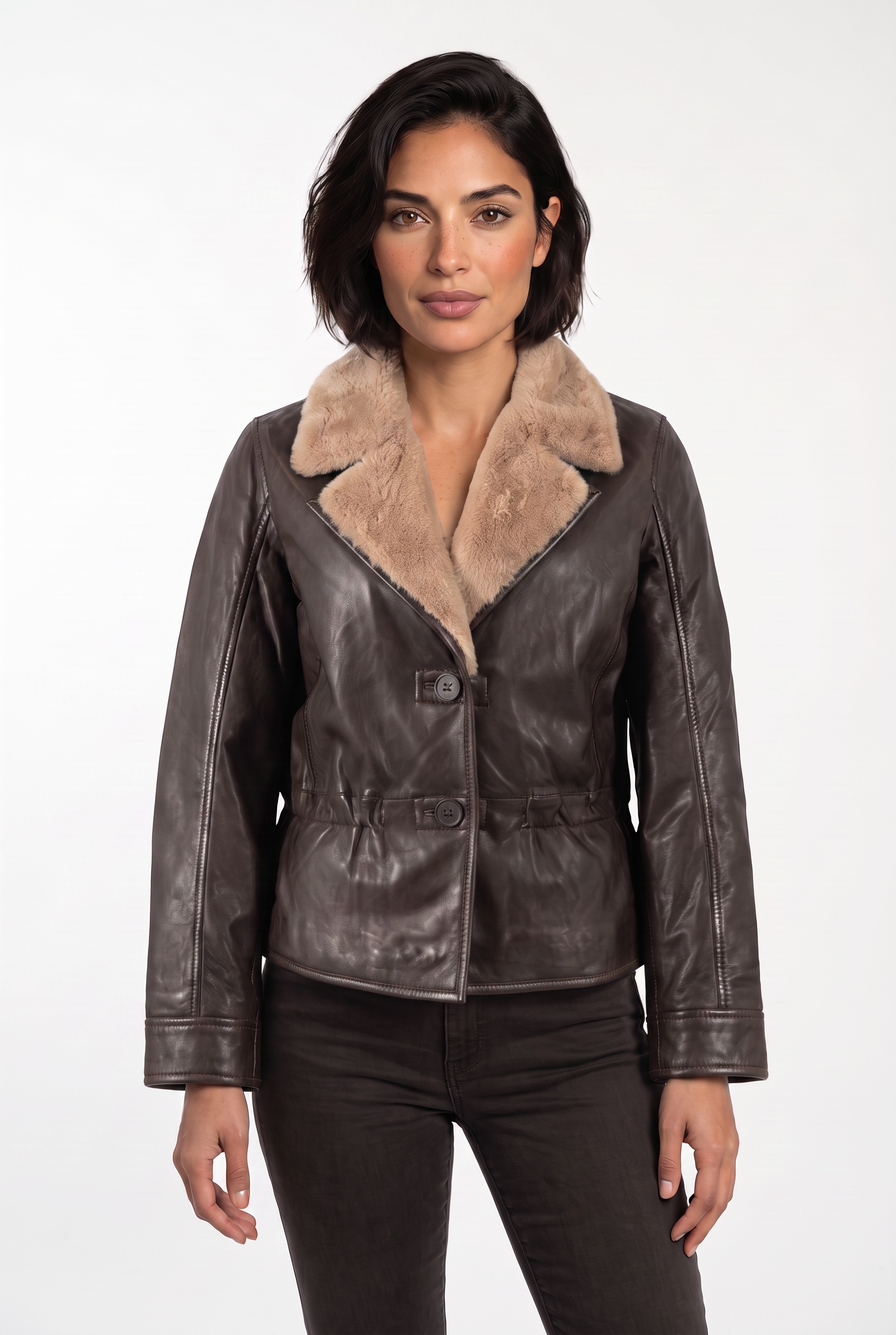 Mauritius Lederjacke »MWIcelyn« mit Reverskragen mit Fake-Fur-Besatz, tailliert