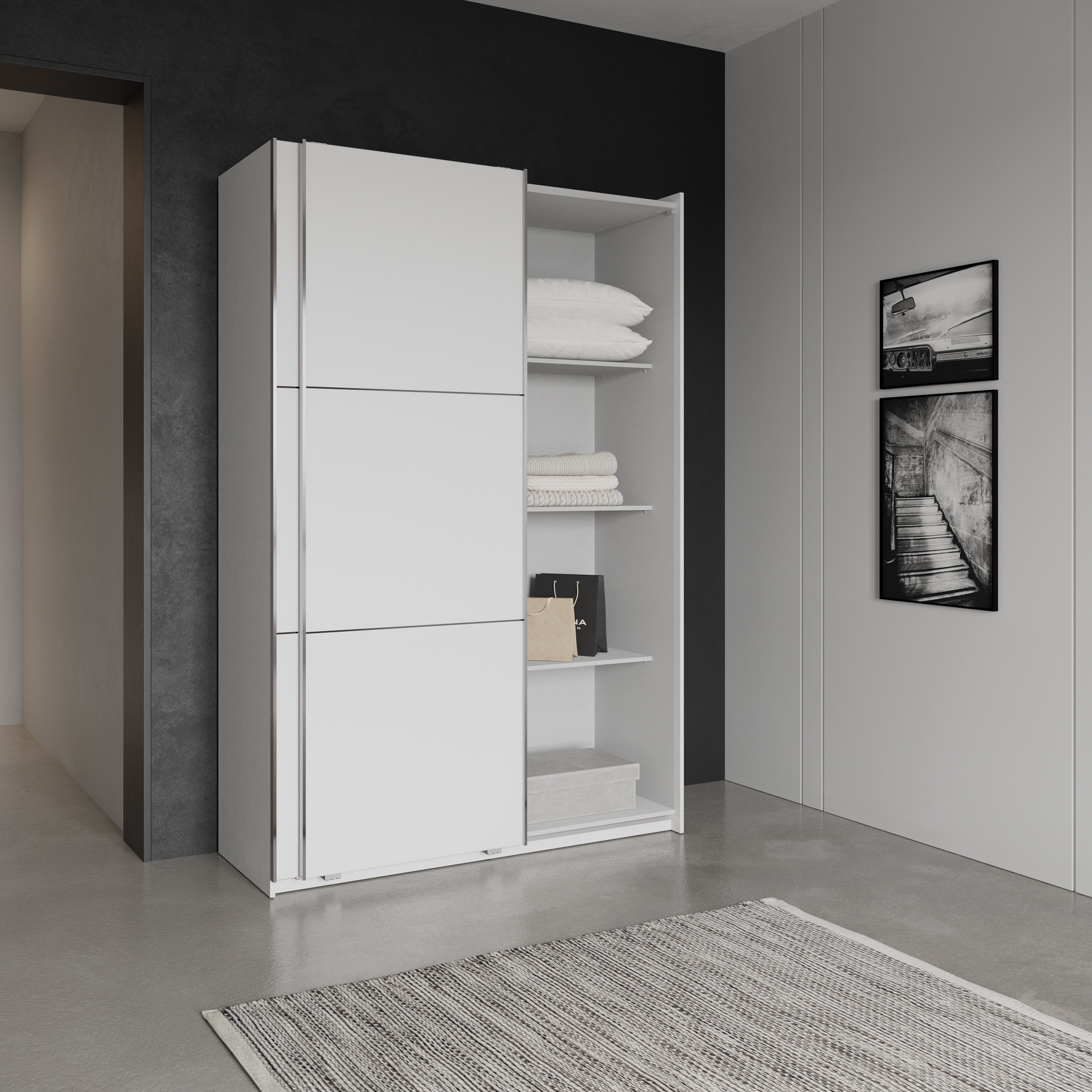 Demeyere GROUP Armoire à portes coulissantes »Alhambra« L/H/P env. 148/224/60 cm,  beaucoup d’espace de rangement, 2 tringles à vêtements en acier, nombreuses surfaces de rangement