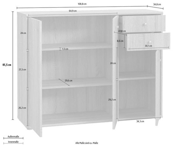 FORTE Commode »Tempra, Kommode, 3 Türen, 2 Schubkästen, viel Stauraum« Largeur 108,8 cm