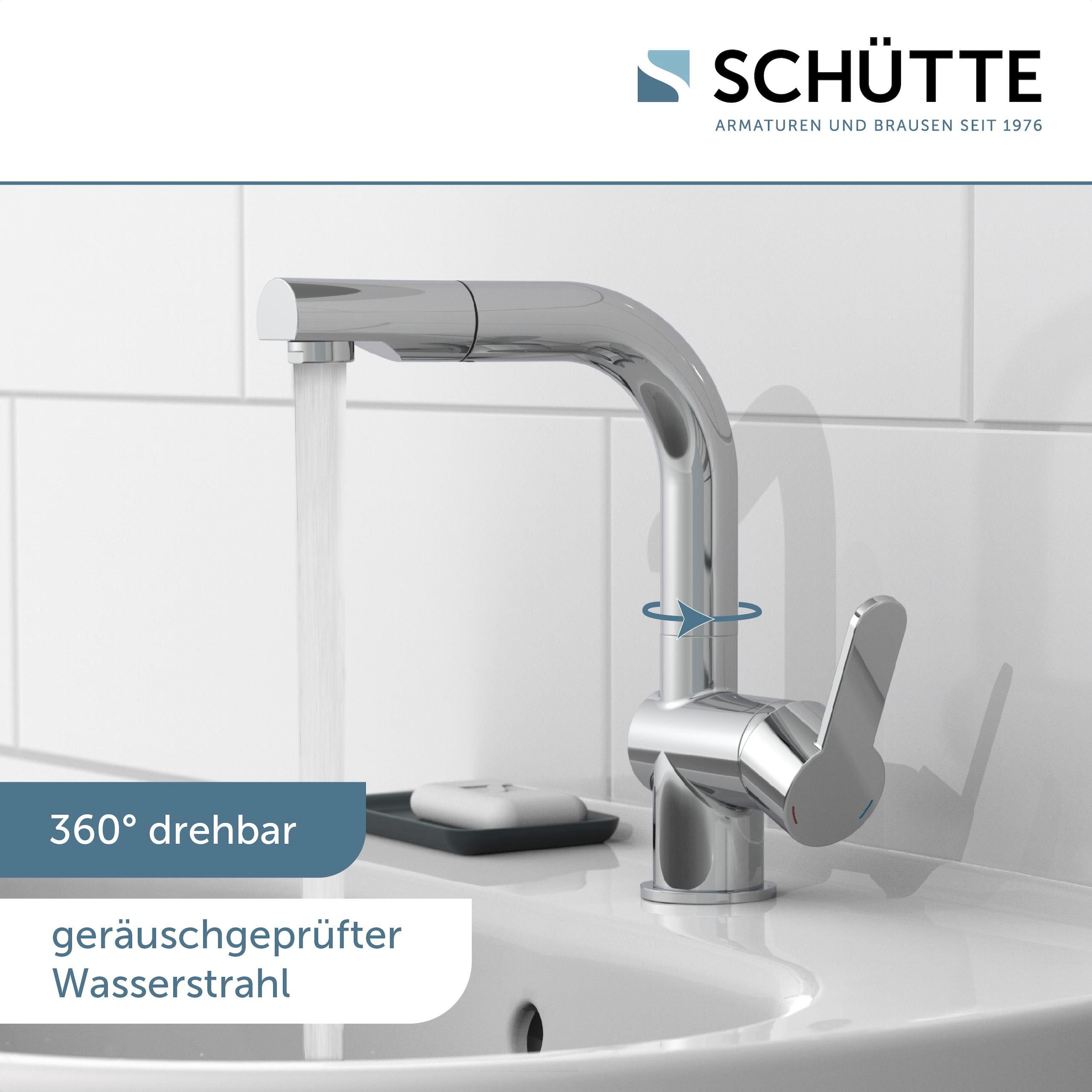 Schütte Waschtischarmatur »LONDON« mit herausziehbarere Brause und Ablaufgarnitur, Pop Up Abflussstopfen