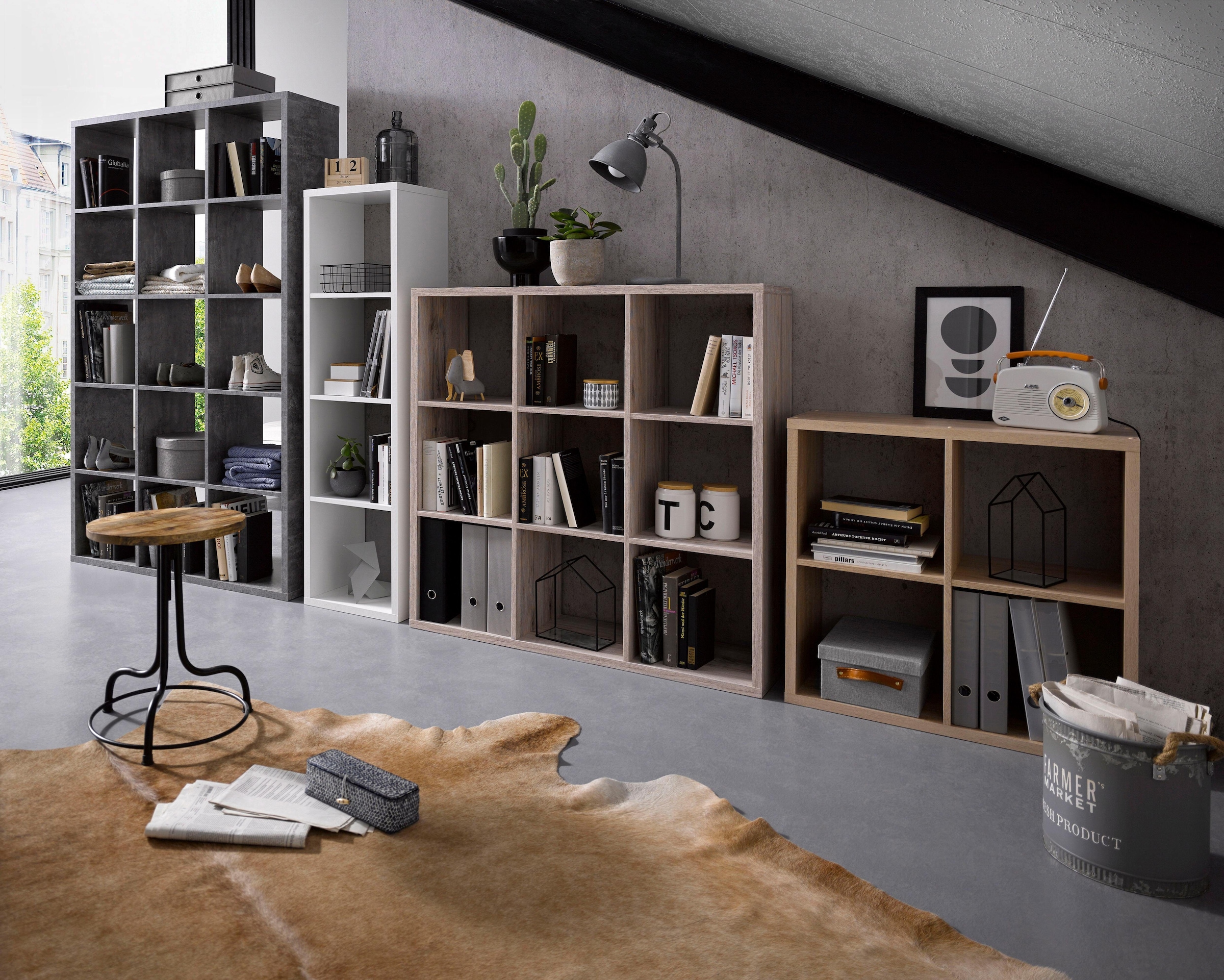 FORTE Étagère sur pied »Mauro, Raumteiler, sorgt für Stil und Ordnung« L/H/P env. 107/176/32 cm,  5 compartiments, chaque compartiment supporte jusqu’à 5 kg, taille compartiment 33x33cm