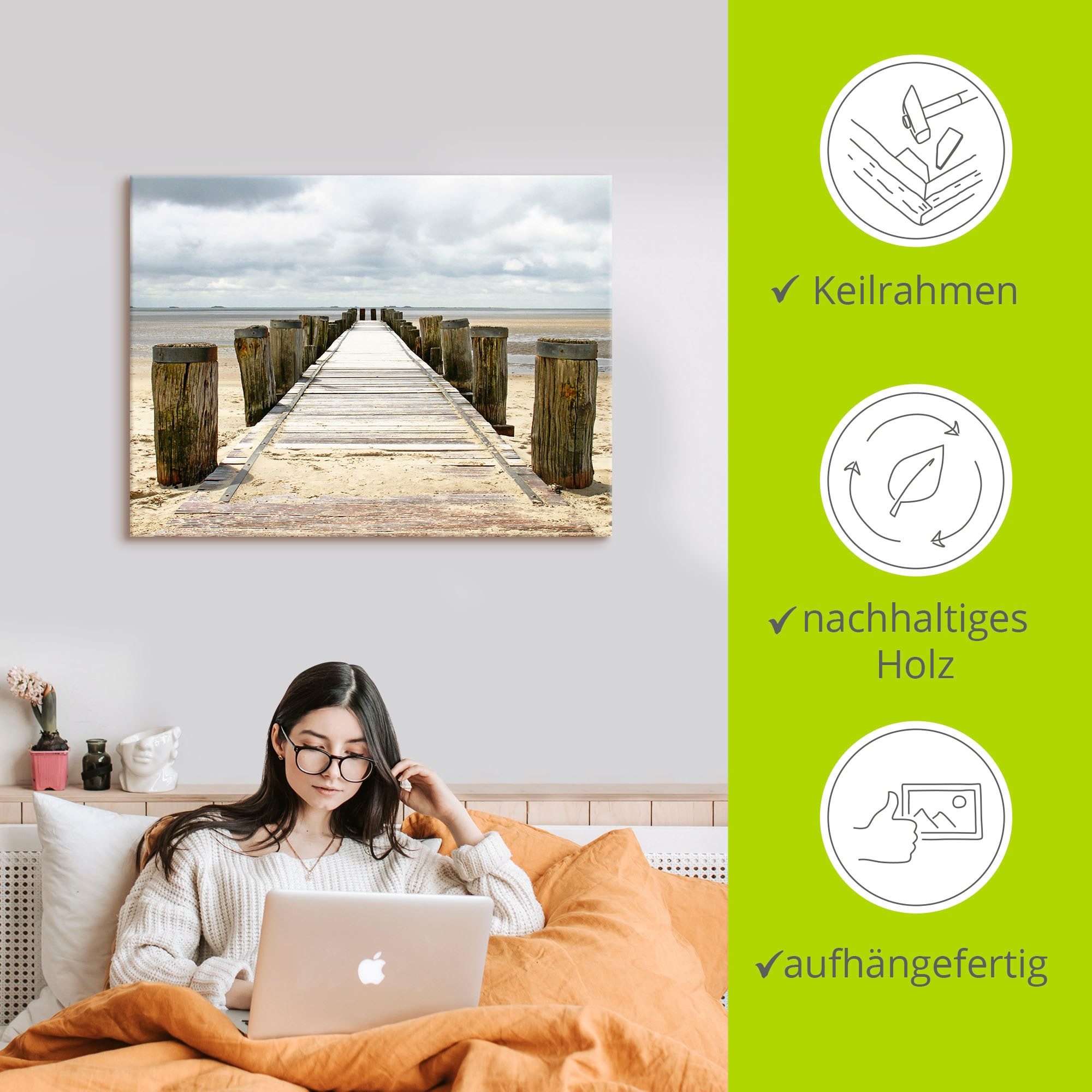 Artland Leinwandbild »Steg ins Watt« Strand 1 Stk. tlg. auf Holzrahmen gespannt