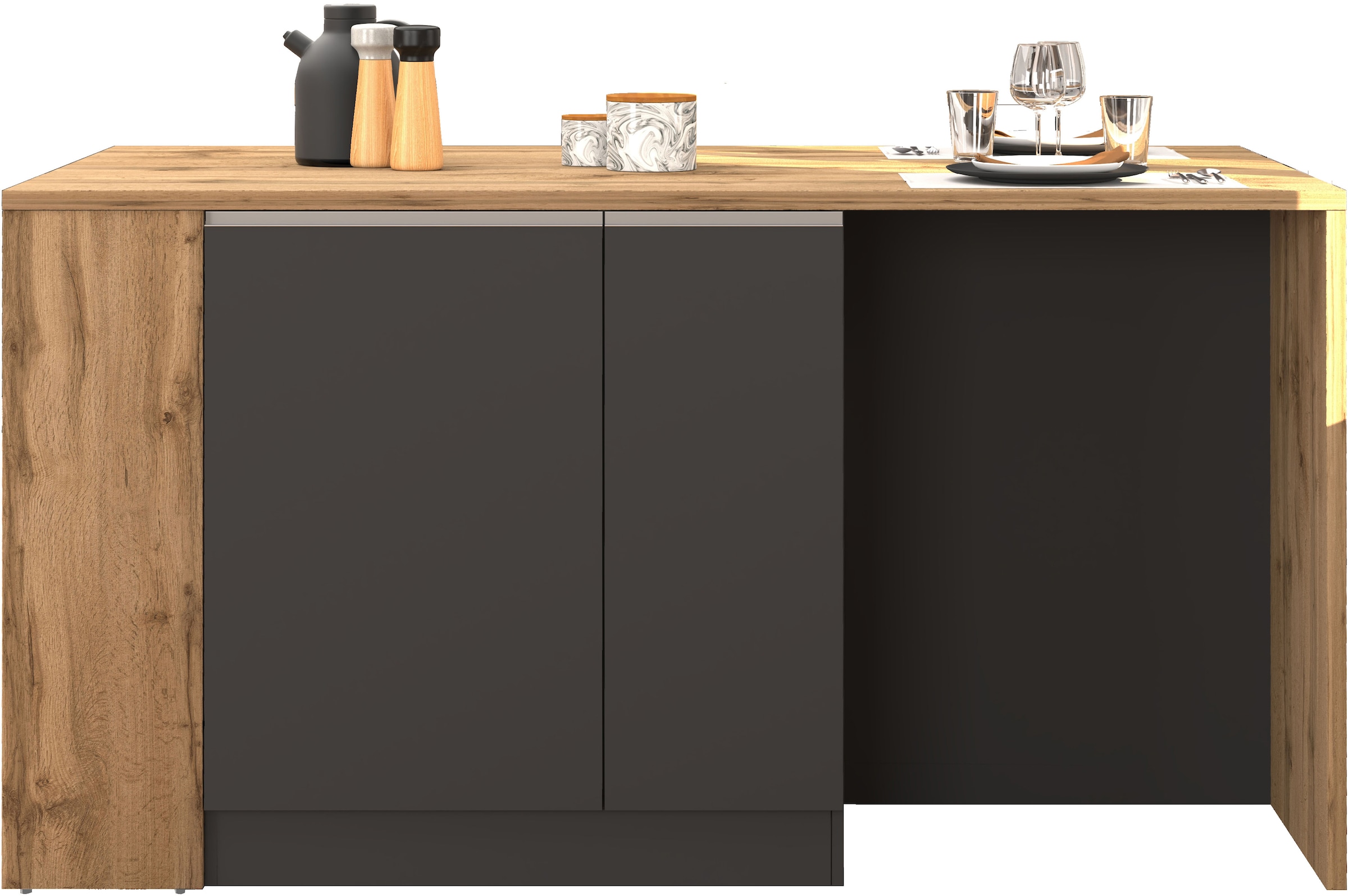 KOCHSTATION Ilot de cuisine »KS-Sole, Kochinsel, Küchenarbeitsblock, Arbeitsinsel, Made in Italy« Breite 167,5 cm, 2 Apothekerauszüge, 2 Essplätze, 1 offenes Regal