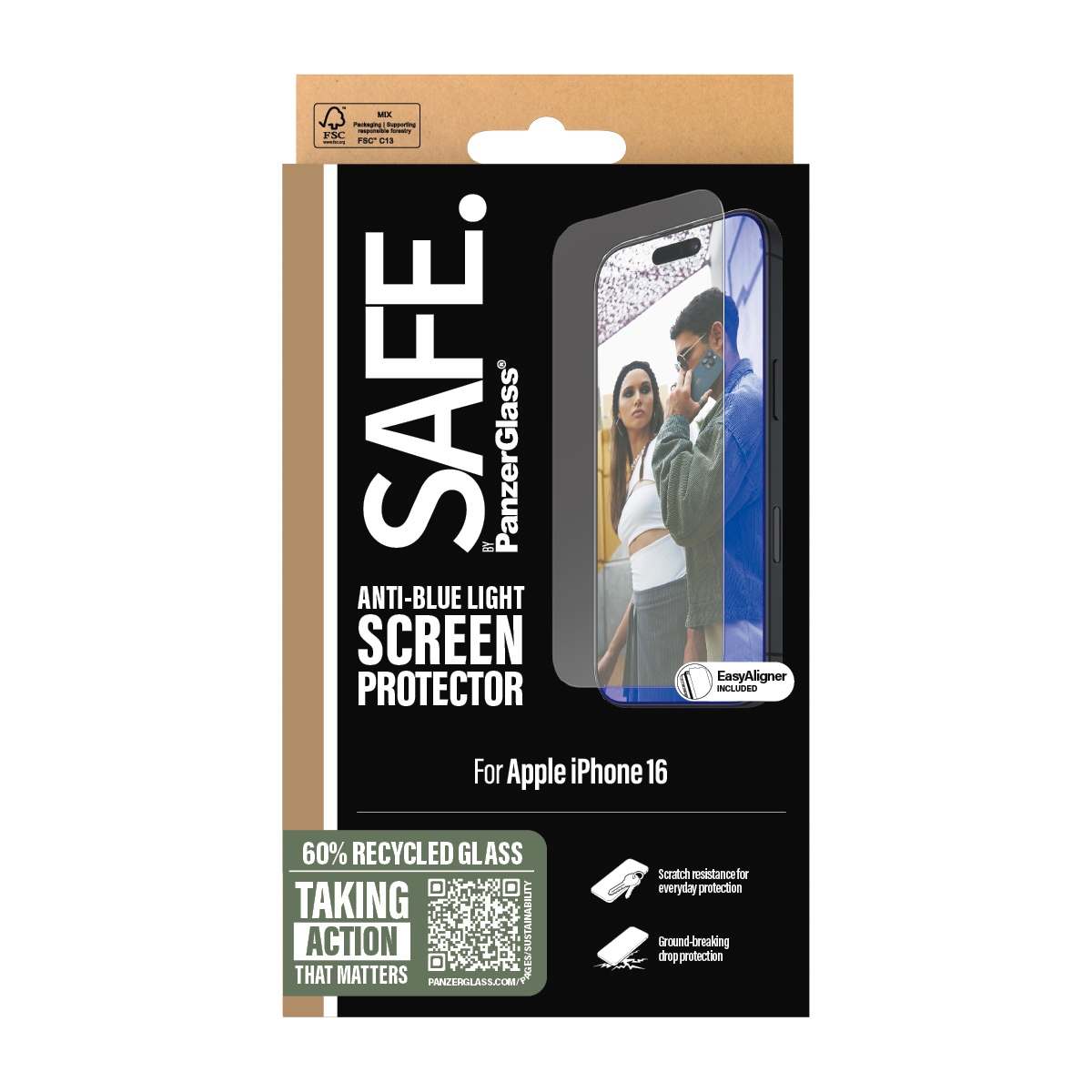 SAFE by PanzerGlass Verre de protection d'écran »Anti-Blue Light Screen Protection« für Apple iPhone 16;Apple iPhone 15 1 cuis tlg. Displayschutzfolie, Schutzfolie, Bildschirmschutz, kratz- & stossfest