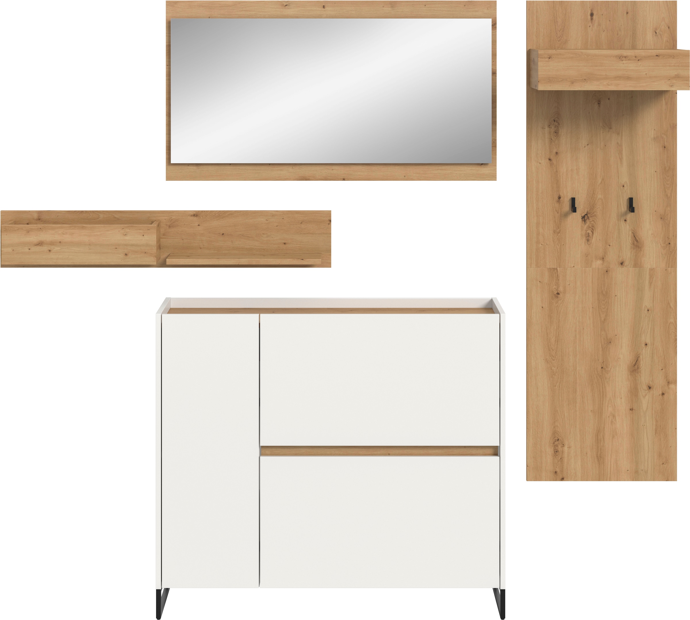 Home affaire Ensemble de vestiaires »EVRID, 3-teilig, Breite 175 cm, individuell stellbar & erweiterbar« composé de : commode, miroir et panneau de rangement, 4 cuis tlg.