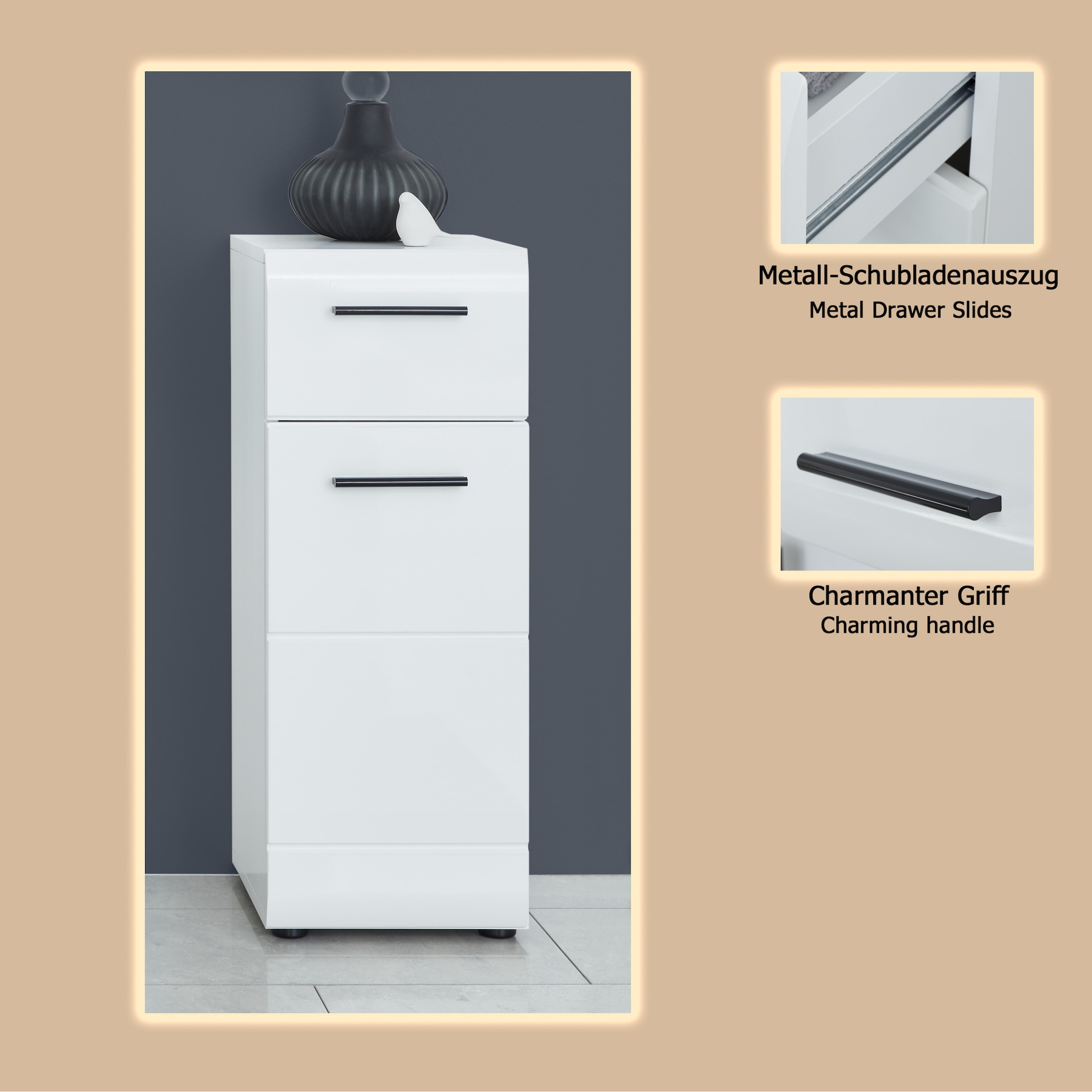 welltime Unterschrank »Sovana« Kommode mit 1 Tür & 1 Schublade - (B/T/H) 30/31/79 cm