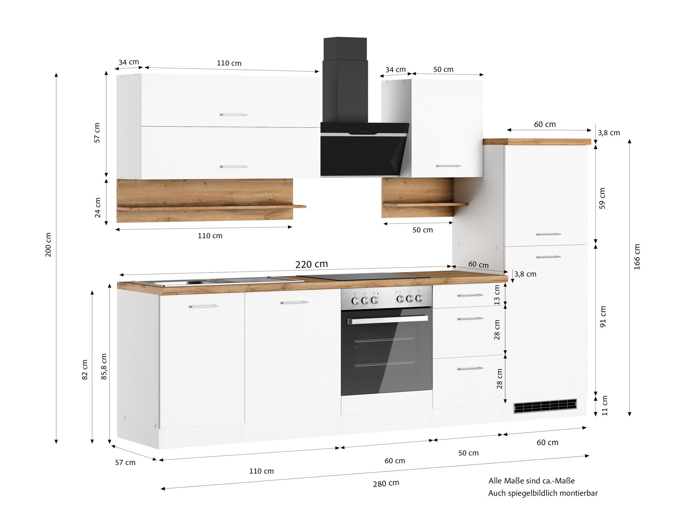 KOCHSTATION Küchenzeile »KS-Milan« 280 cm breit, robuste Metallauszüge, viel Stauraum