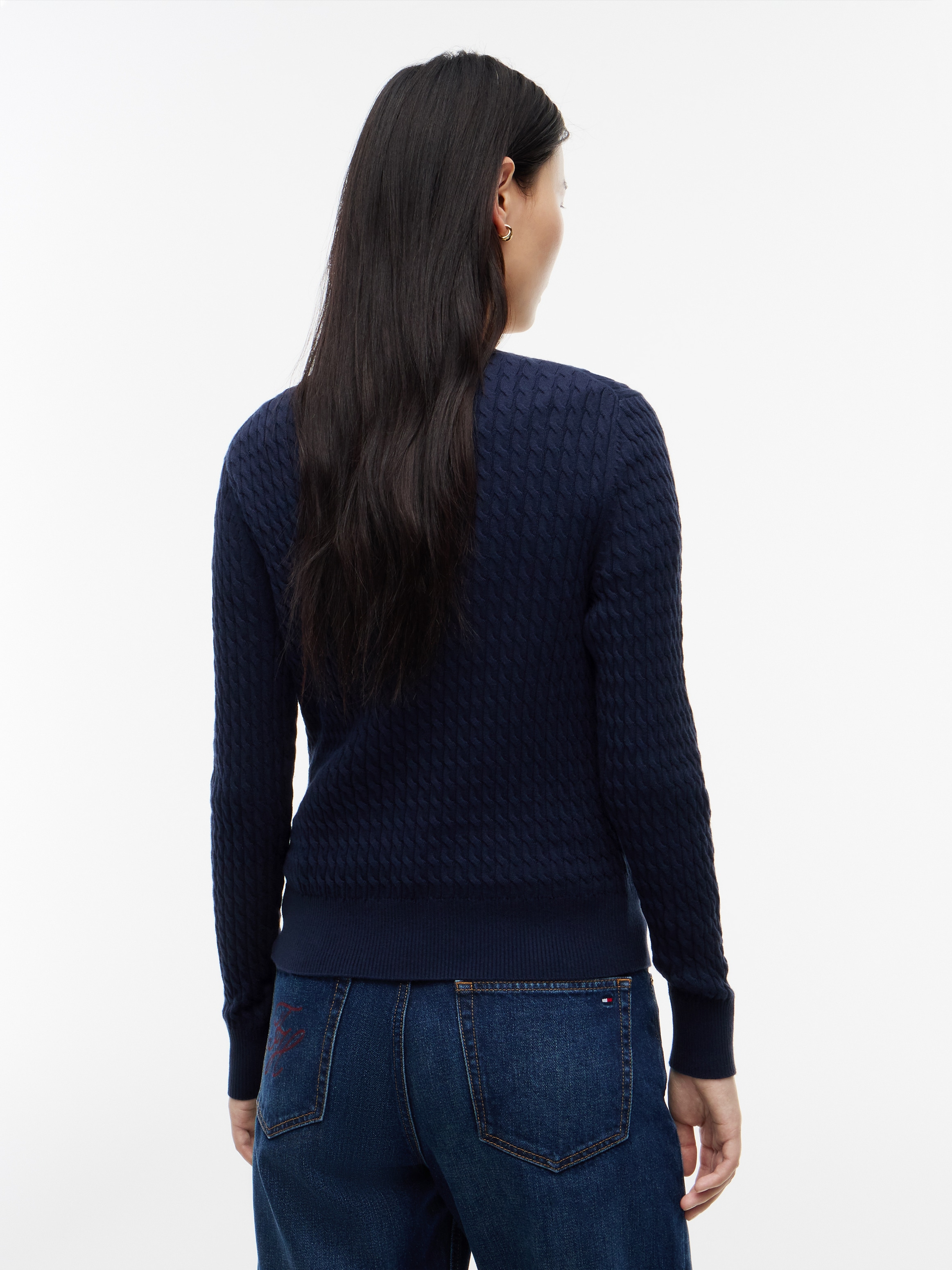Tommy Hilfiger Pull en tricot »CO CABLE FINE GG V-NK LS SWT« coton, avec motif torsadé
