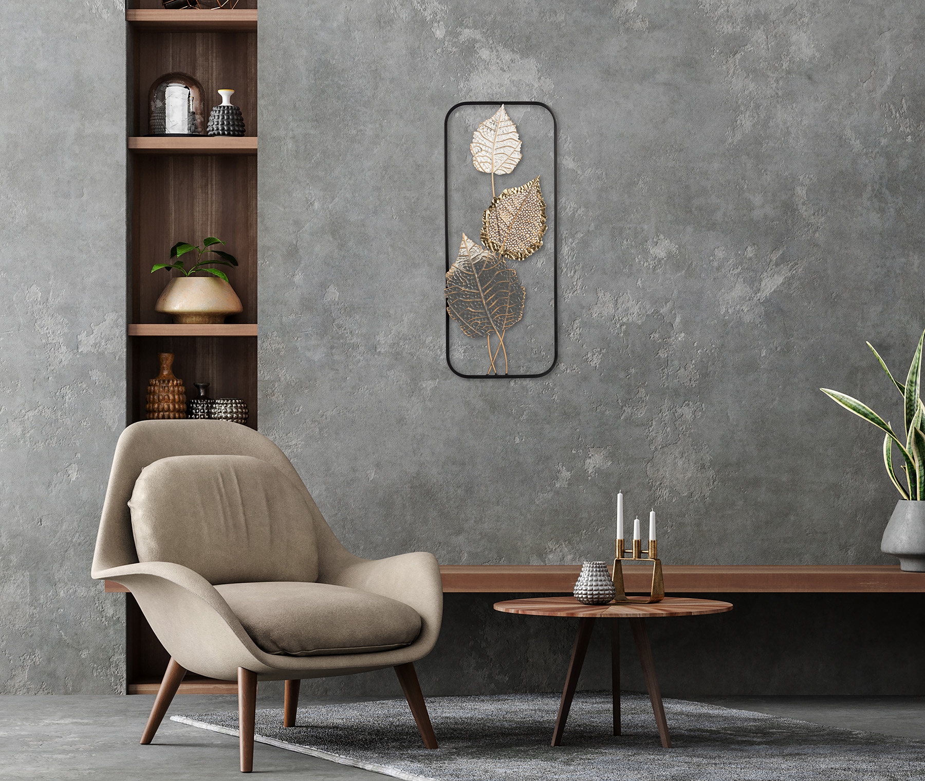 Bönninghoff Tableau métallique »BLÄTTER 25x61 cm – Deko modern« Feuilles | Images de feuilles | Plantes Décoration murale