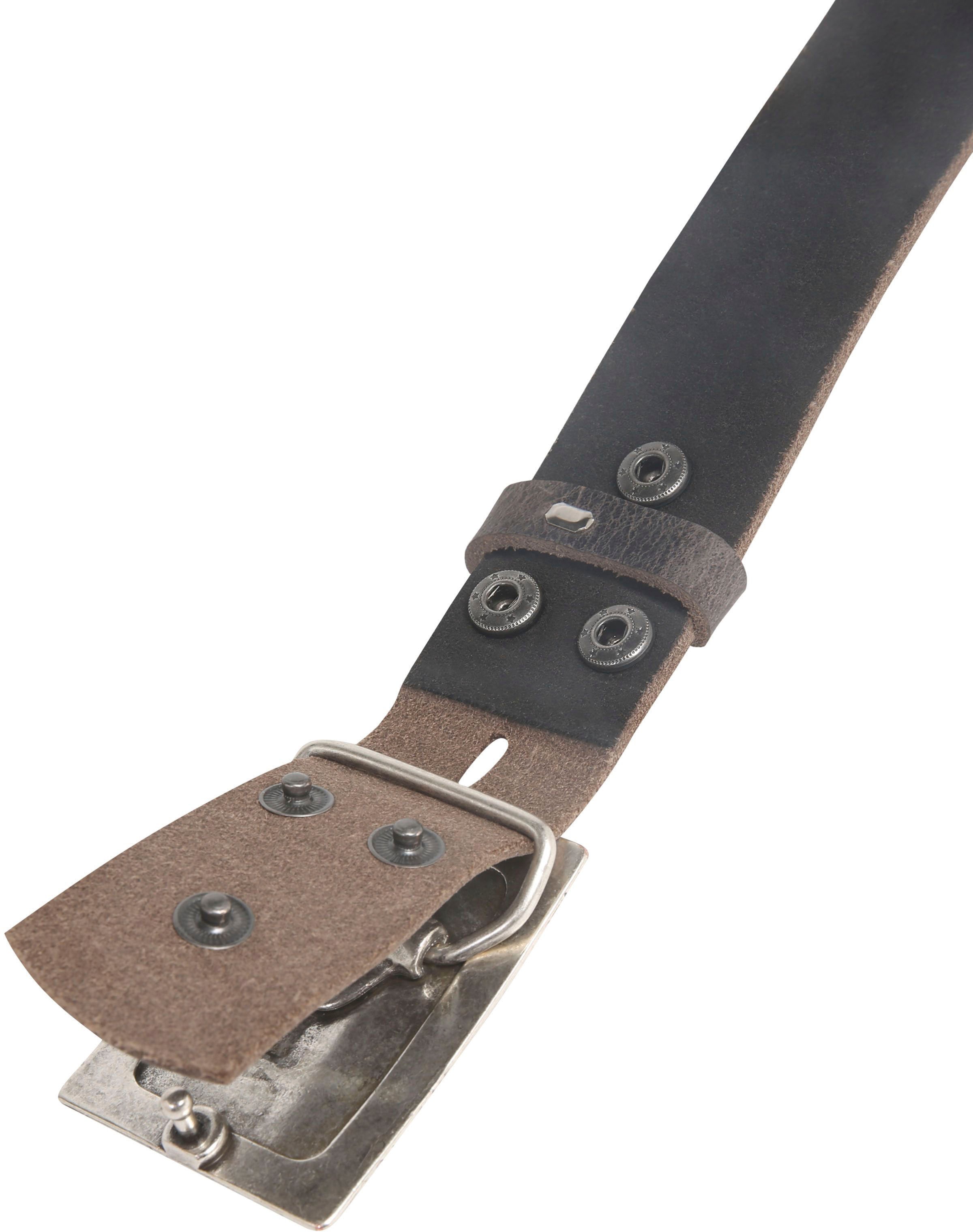 Rettungsring Gürtel Ceinture en cuir mit eckiger Koppelschliesse in grafischer Vintage-Optik