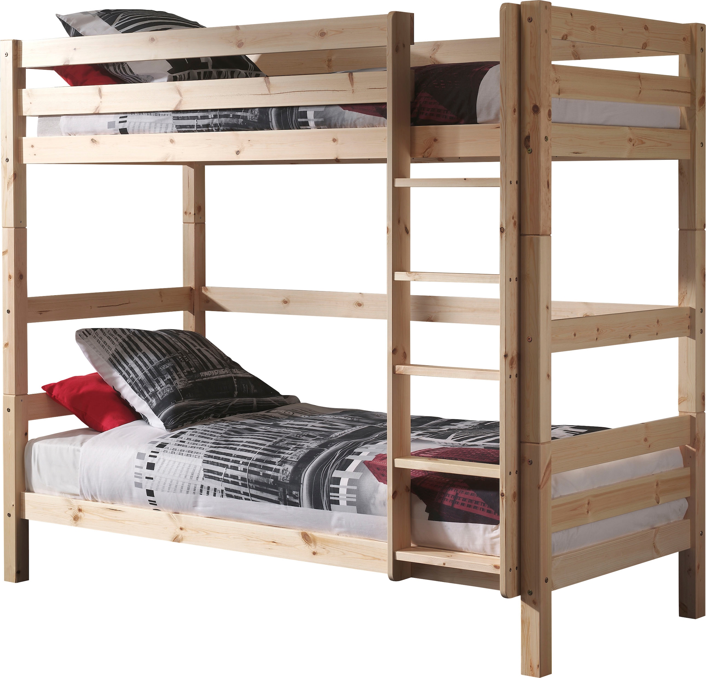 Vipack Lit superposé »Pino, inkl. Rolllattenrost, Leiter und Absturzschutz« L/H/P env. 210x182x105 cm, pin massif, différentes couleurs,  au choix sans tiroir, avec 1 grand et 2 petits tiroirs de lit
