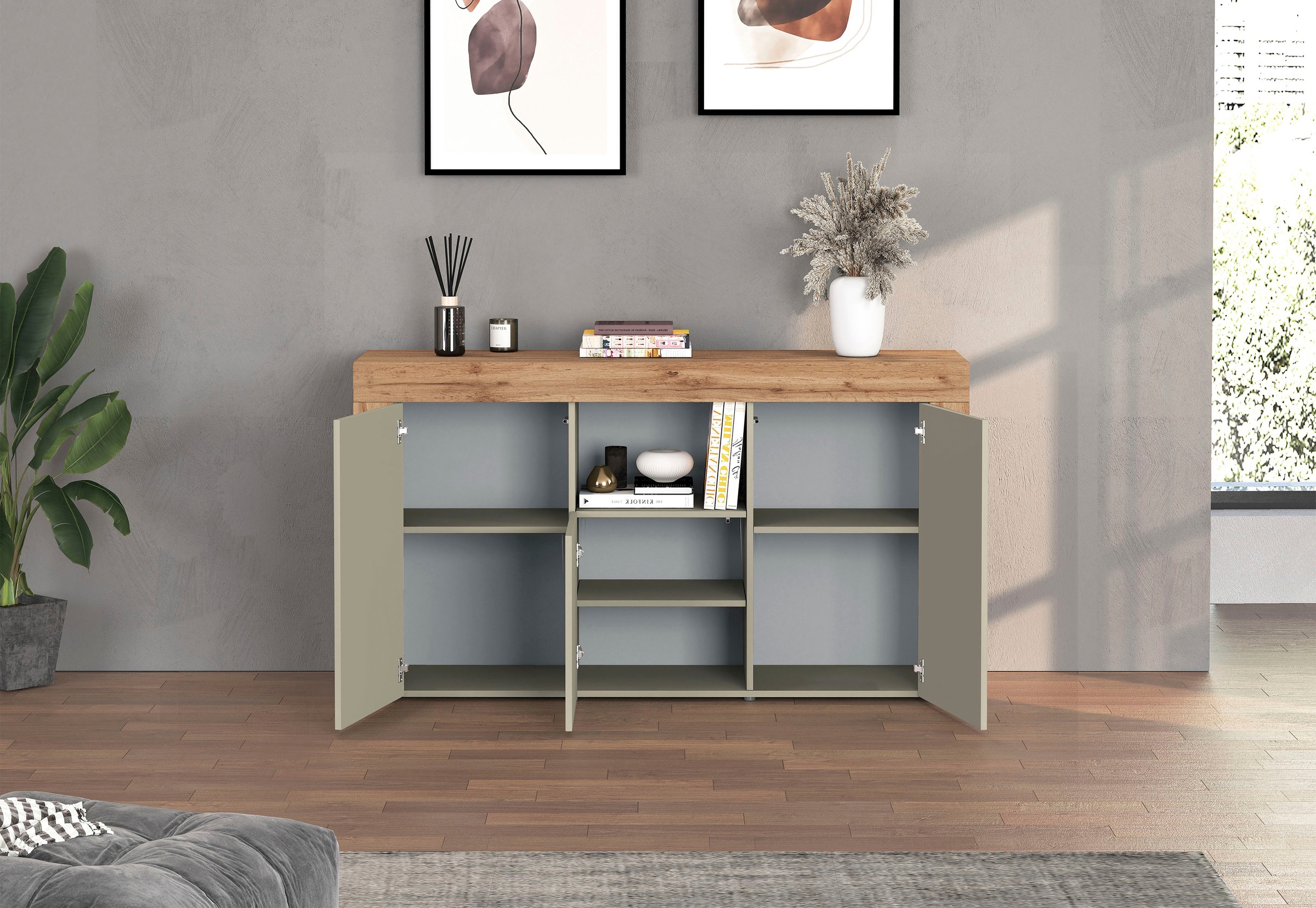 INOSIGN Sideboard »CHRONOS Breite 155 cm mit 3 Türen, 1 offenes und 6 geschlossene Fächer« 1 Stk. tlg. Sideboard,Kommode, Schrank, Grifflos mit Push to Open, Made in Italy