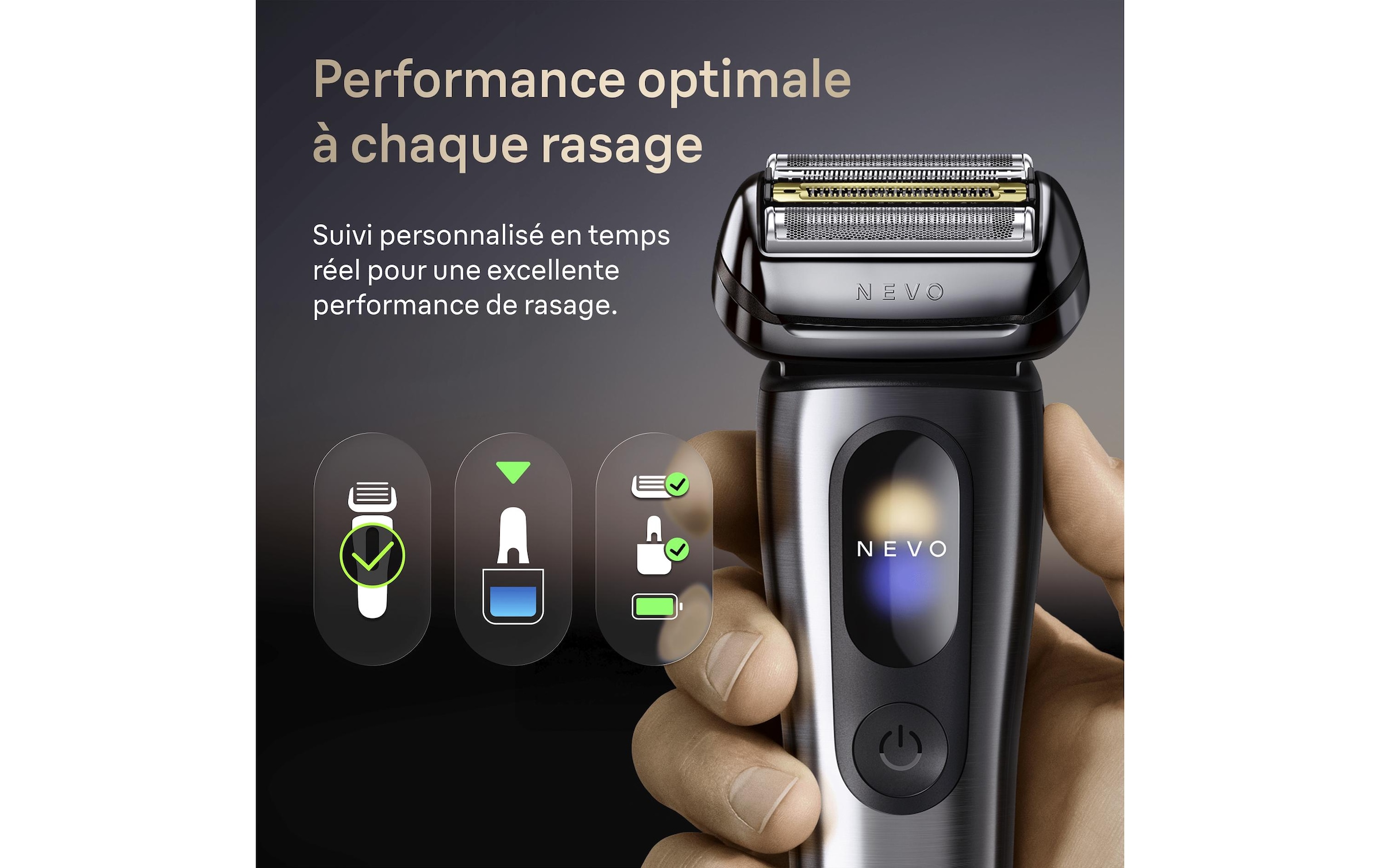 Braun »NEVO 11000cc« station de nettoyage SmartClean Plus Tondeuse de précision intégrée AeroTouch, écran intelligent, système de soin 7-en-1, étui de voyage, argent