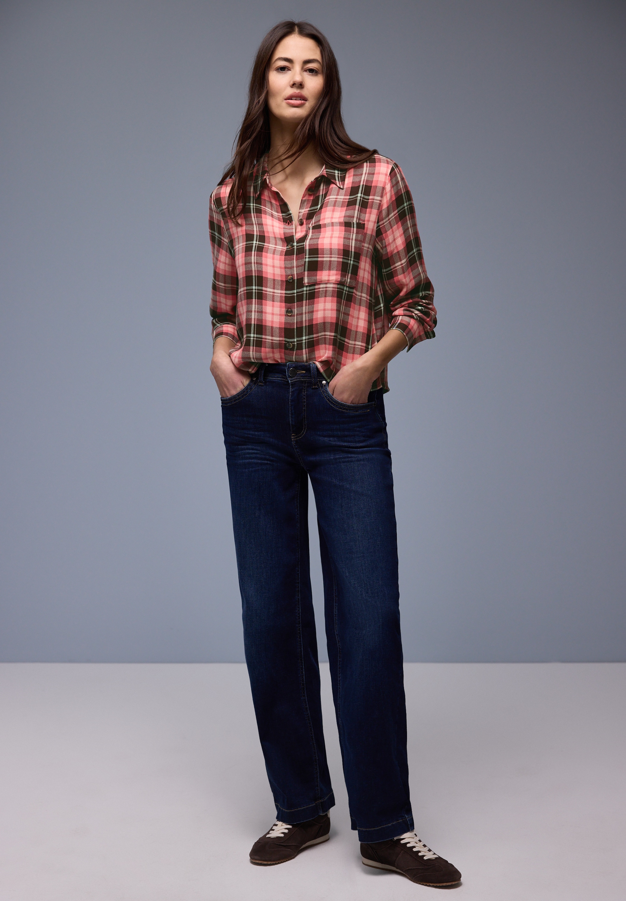 STREET ONE Blouse à manches longues in Karo-Optik und als Viskose