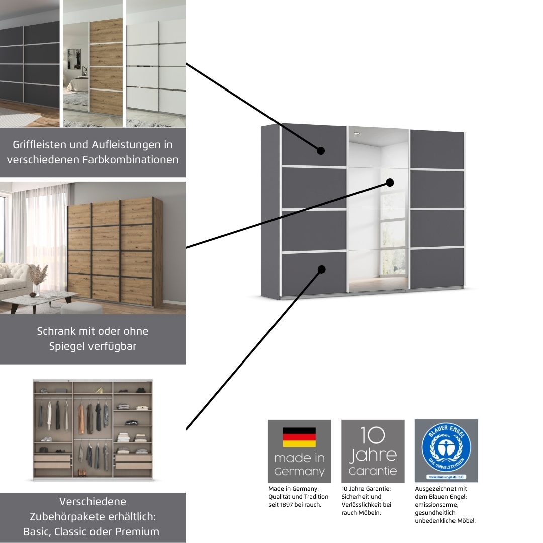 GOODproduct Armoires à vêtements »Mehrzweckschrank Aktenschrank Möbel Mietswohnung Schlafzimmer AVOLA« 3 finitions différentes BASIC/CLASSIC/PREMIUM (incl. soft-close),  avec élégantes moulures en chrome, noir ou blanc FABRIQUÉ EN ALLEMAGNE