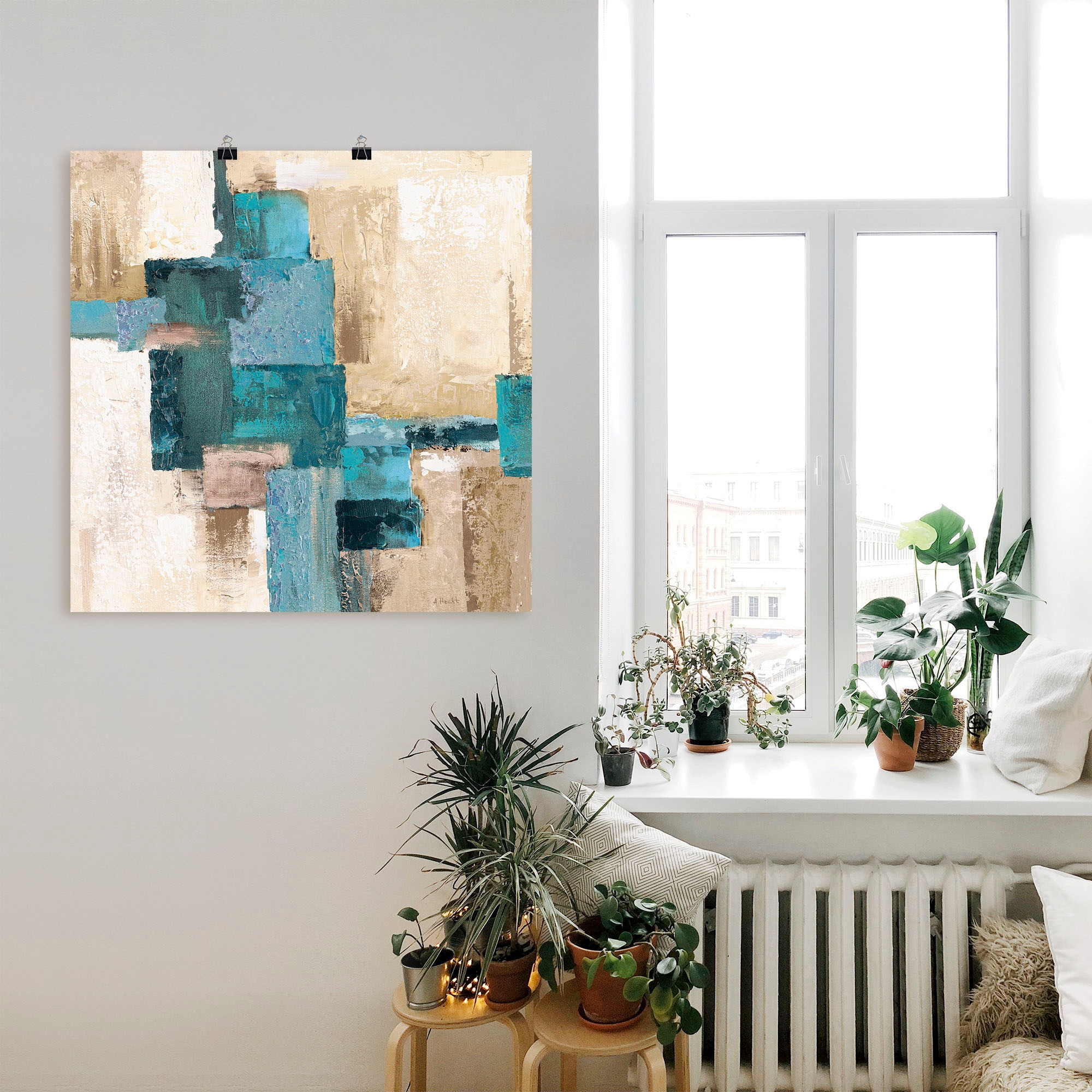 Artland Wandbild »Abstrakte Karos beige-türkis« Muster 1 Stk. tlg. als Leinwandbild, Poster in verschied. Grössen