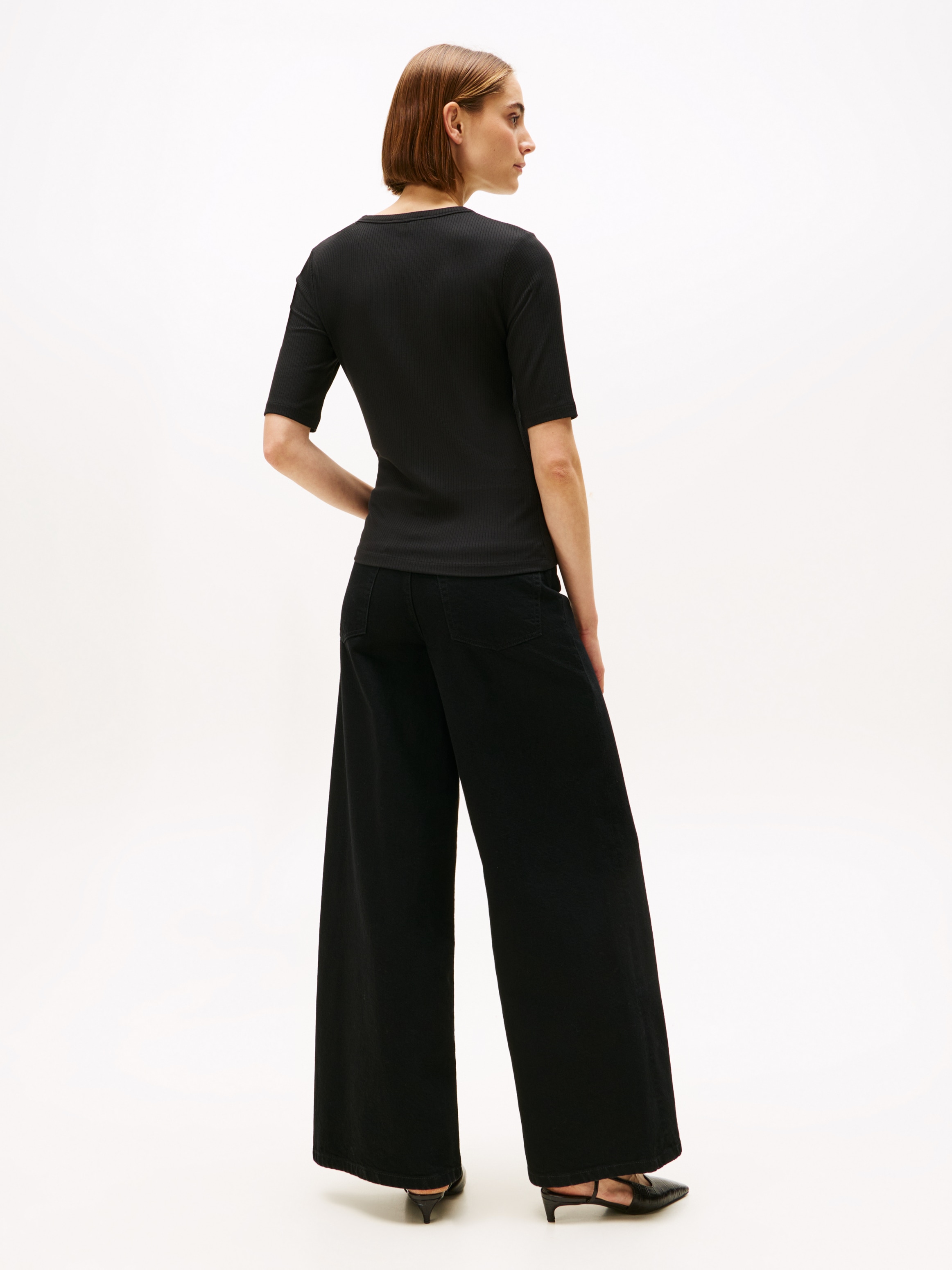 Tommy Hilfiger Kurzarmshirt »SLIM 5X2 RIB C-NK 1/2 SLV mit Rundhals und Rippstruktur« unifarben, casual, slim fit, Viskosemix, Rundhals